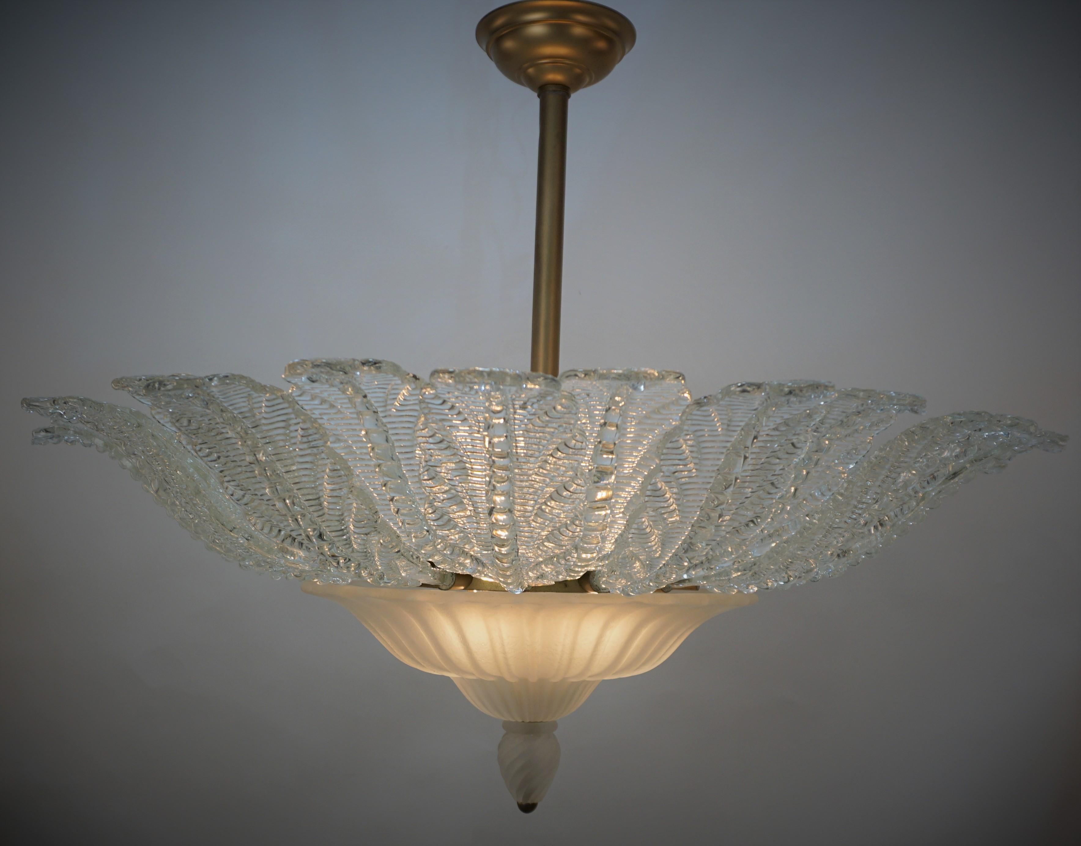 Large Murano Glass Semi Flush Mount Chandelier by Barovier & Toso 4