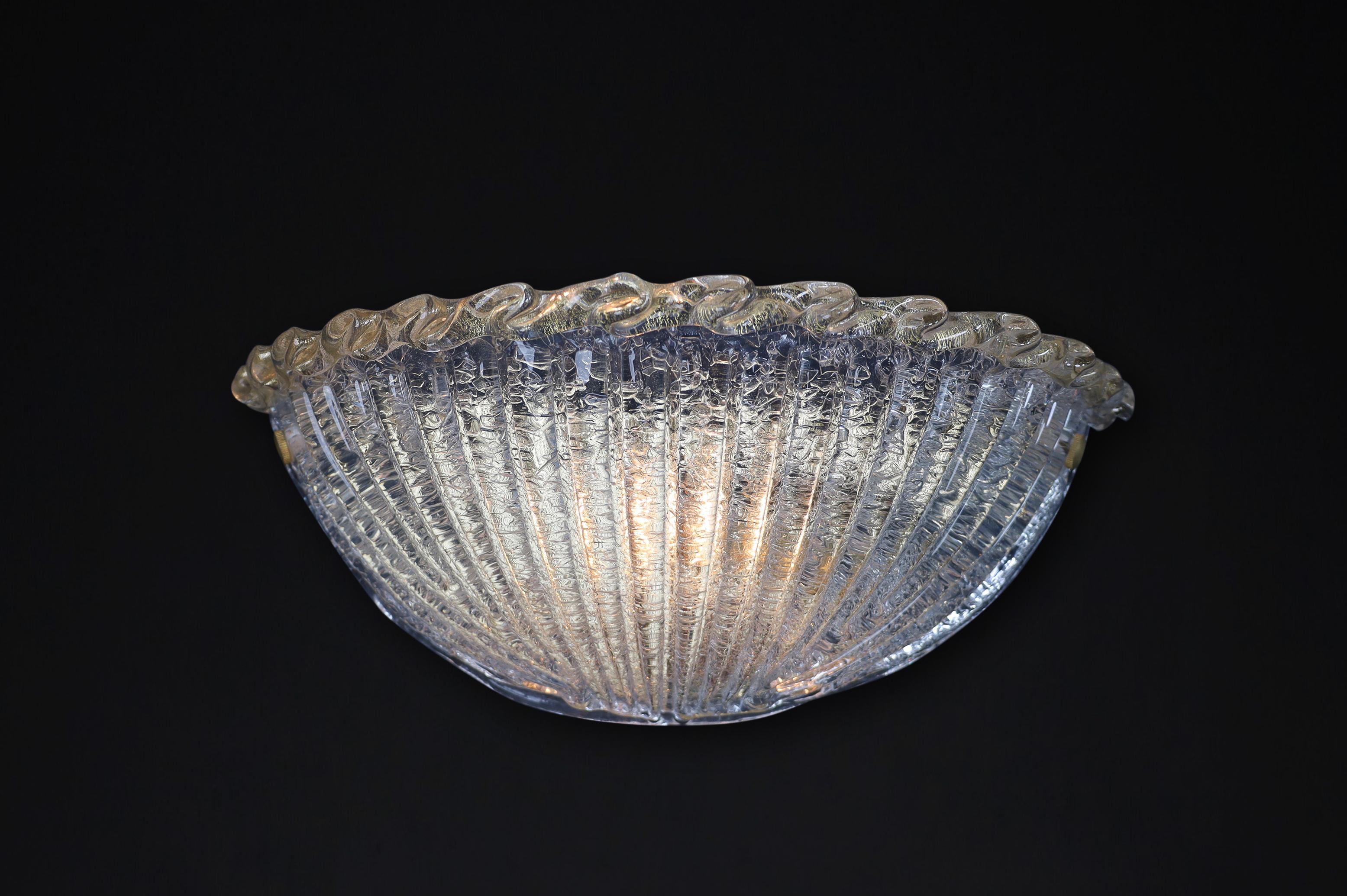 20th Century Large Murano Glass Shell Sconces, Wall Lights, Italy, 1970s  For Sale