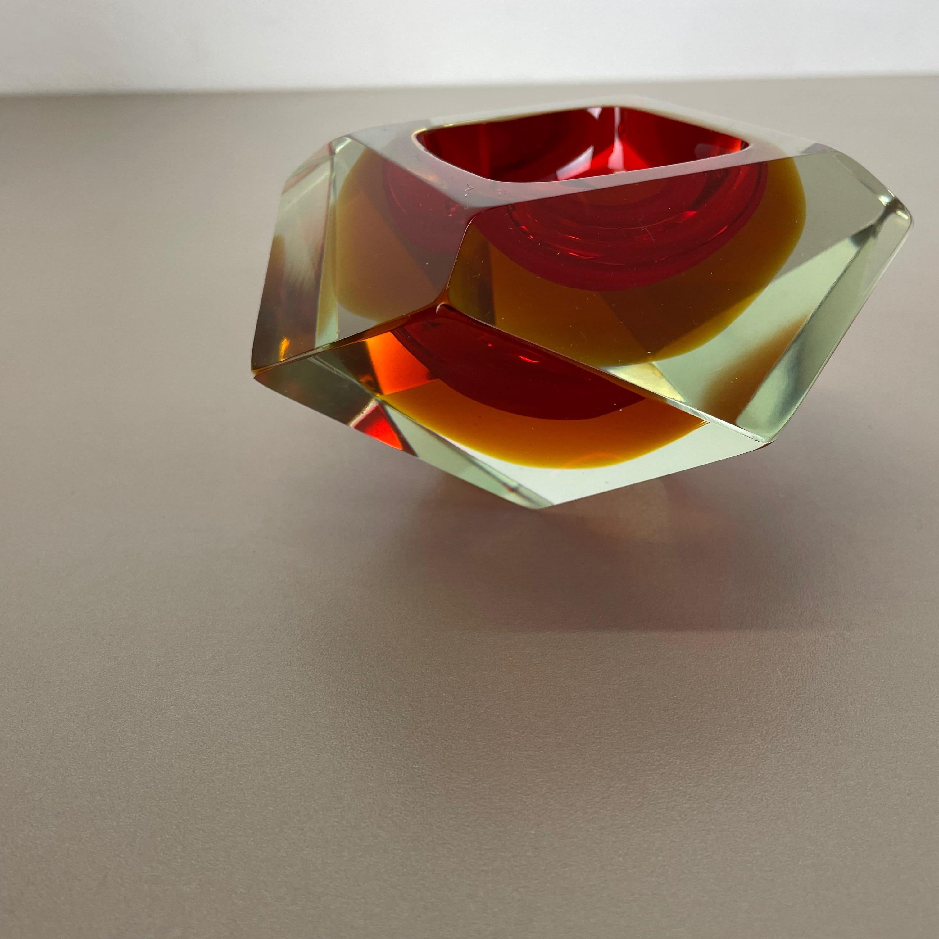 Murano Glass Sommerso DIAMOND Bowl Ashtray Element by Flavio Poli, Italy, 1970s 6