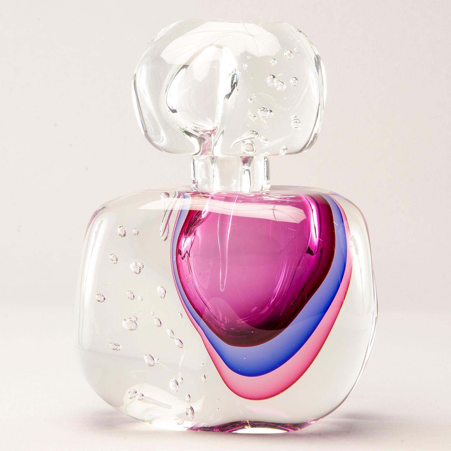 Italian Large Murano Glass Sommerso Perfume Bottle