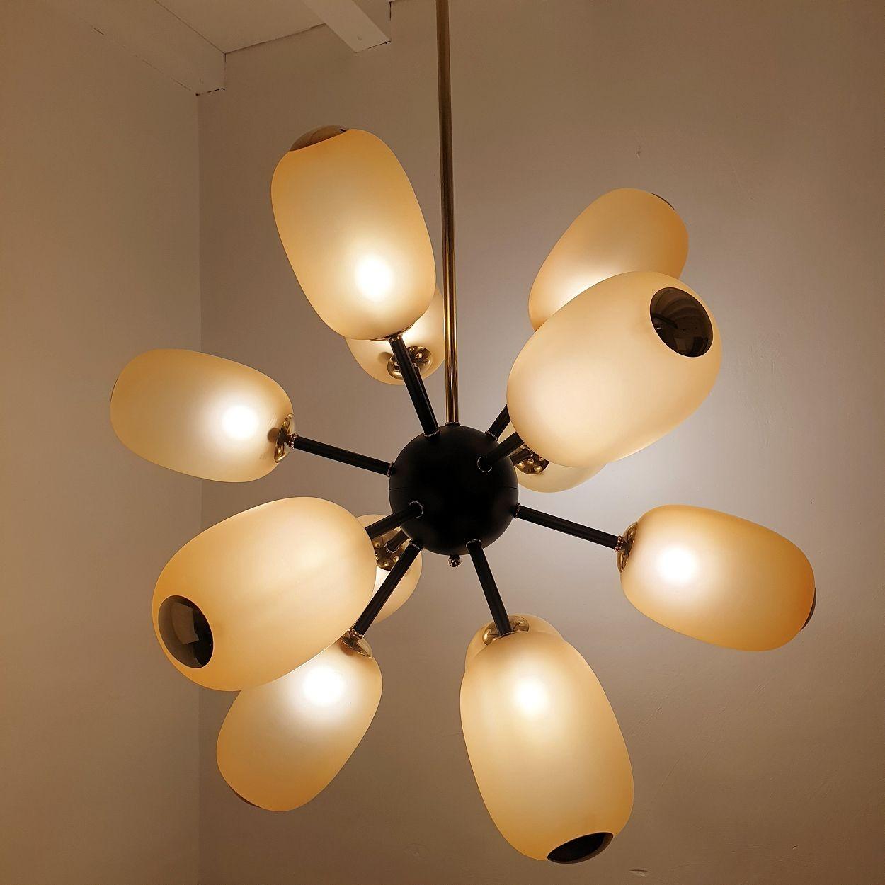 Großer Sputnik-Kronleuchter aus Murano-Glas, Italien (Metall) im Angebot