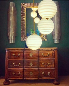 Flush Mount Murano Glass and Brass Staircase Cascade Chandelier