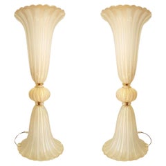 Grandes lampes de bureau/de chevet en verre de Murano de style Barovier - une paire