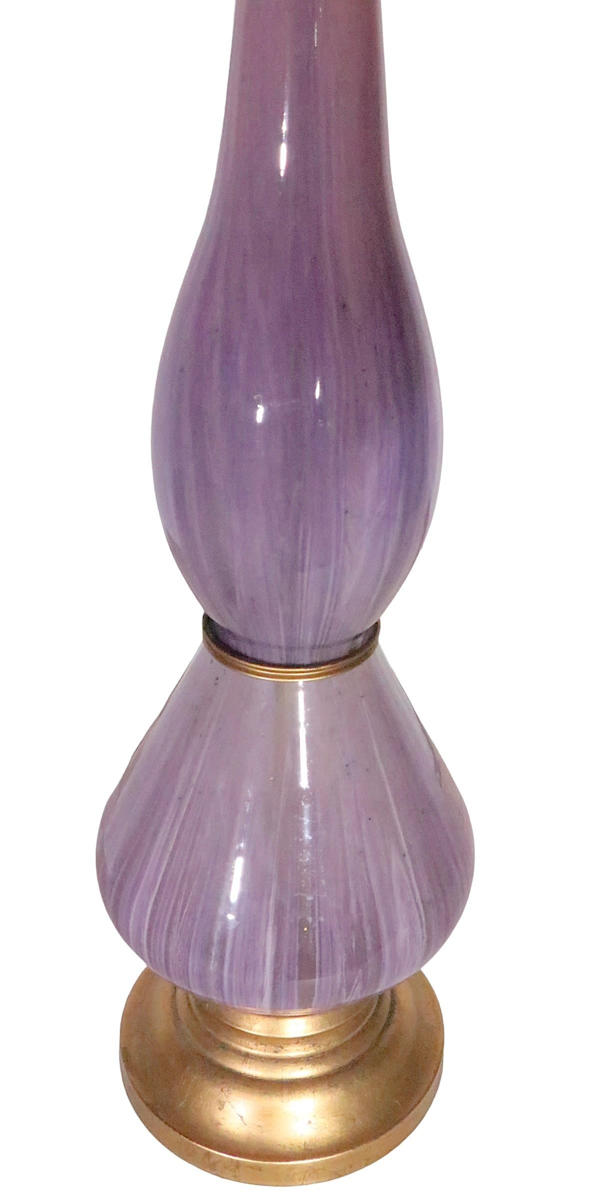Hollywood Regency Large Murano Glass Table Lamp in Lavender Glass, circa 1950/1960s For Sale