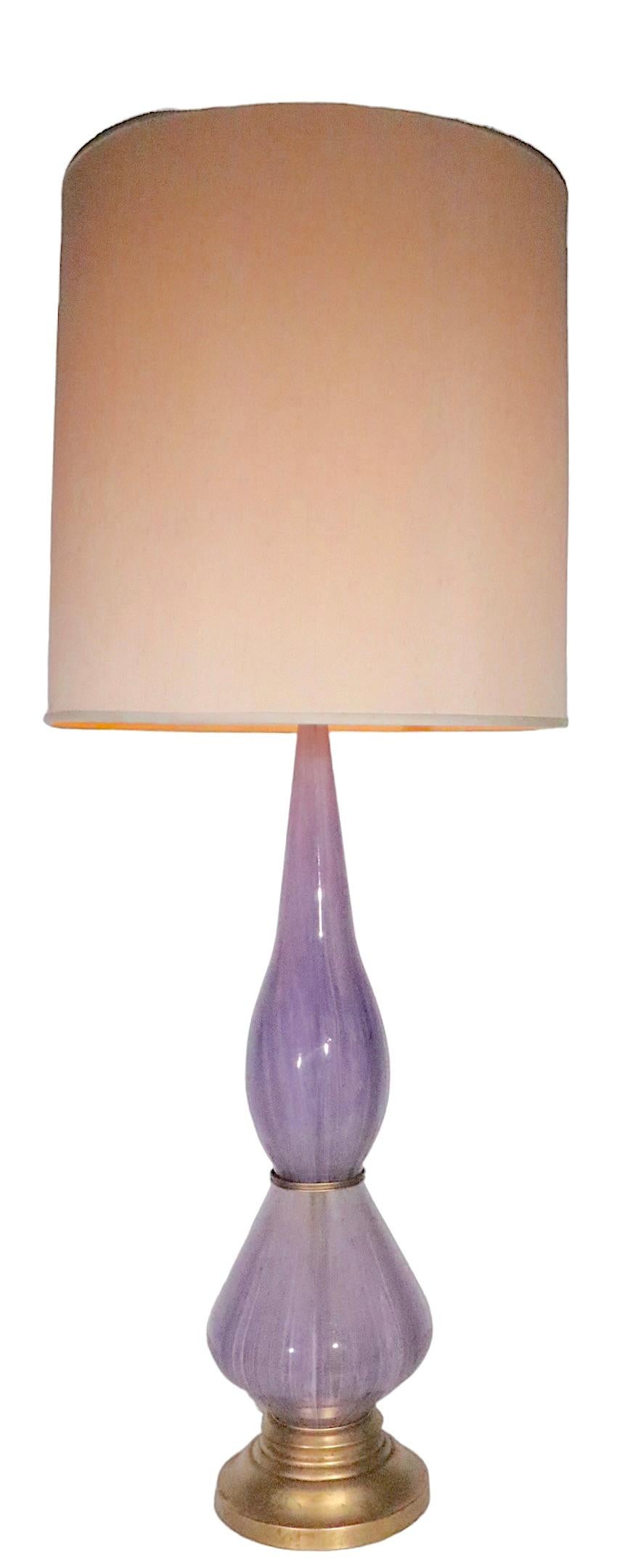 American Large Murano Glass Table Lamp in Lavender Glass, circa 1950/1960s For Sale