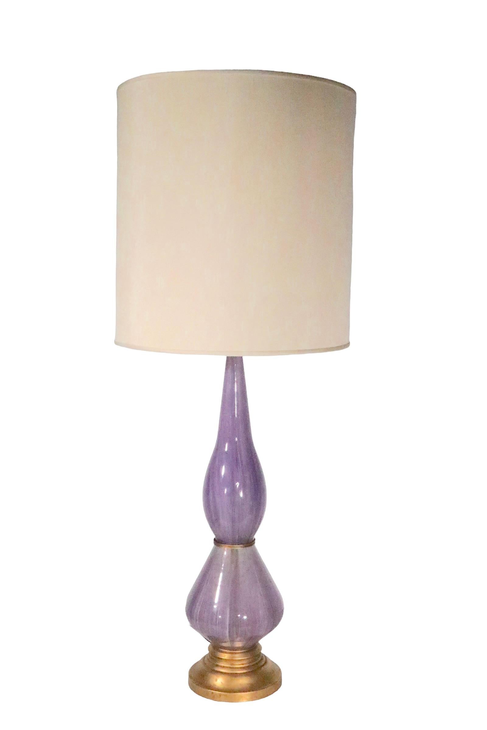 20th Century Large Murano Glass Table Lamp in Lavender Glass, circa 1950/1960s For Sale