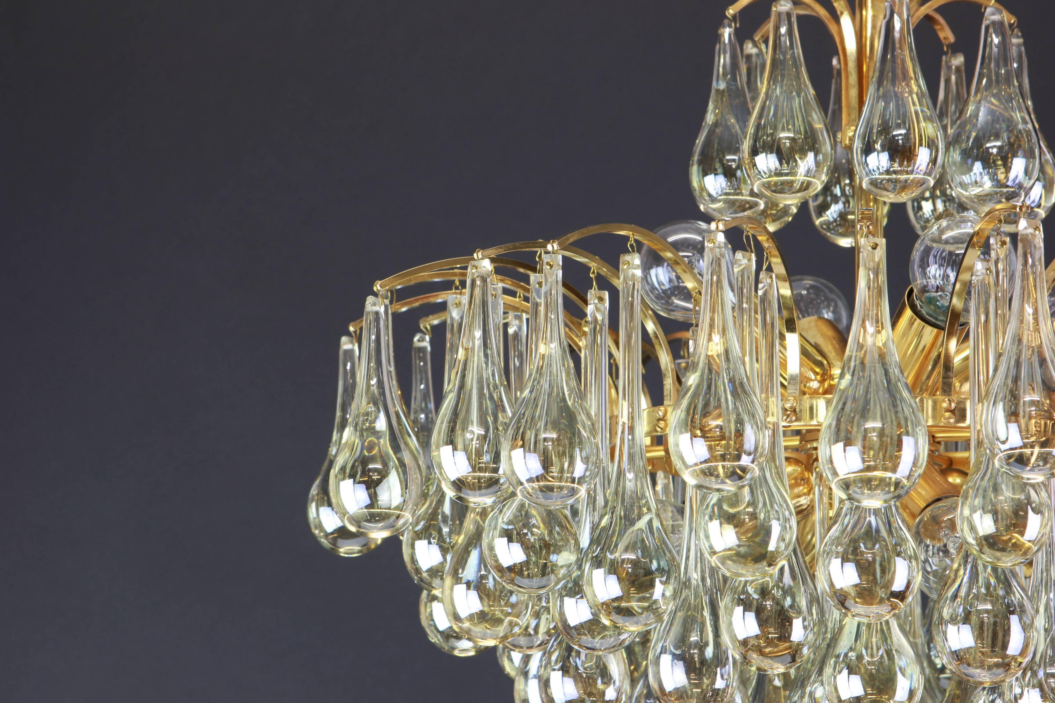 Mid-Century Modern Large Murano Glass Tear Drop Chandelier by Christoph Palme, Germany, 1970s