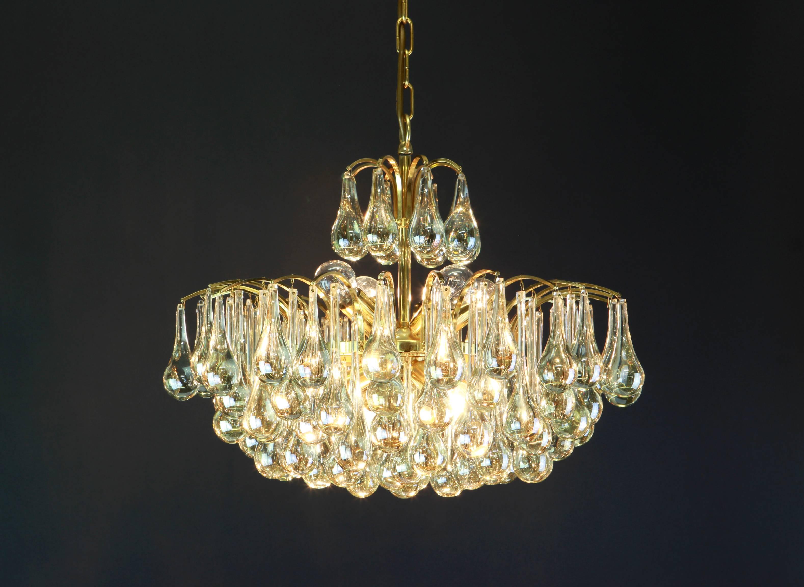 Late 20th Century Large Murano Glass Tear Drop Chandelier by Christoph Palme, Germany, 1970s