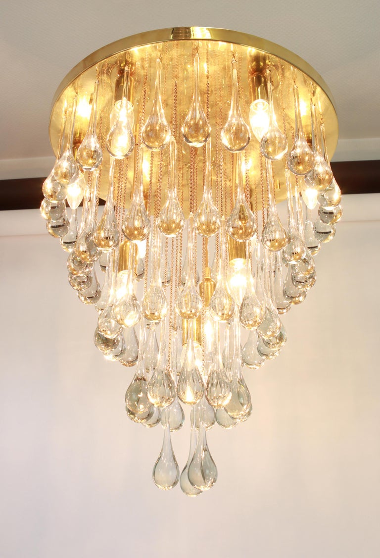 Glass Drop Chandelier / Drop Chandelier in Amber Clear glass - Original