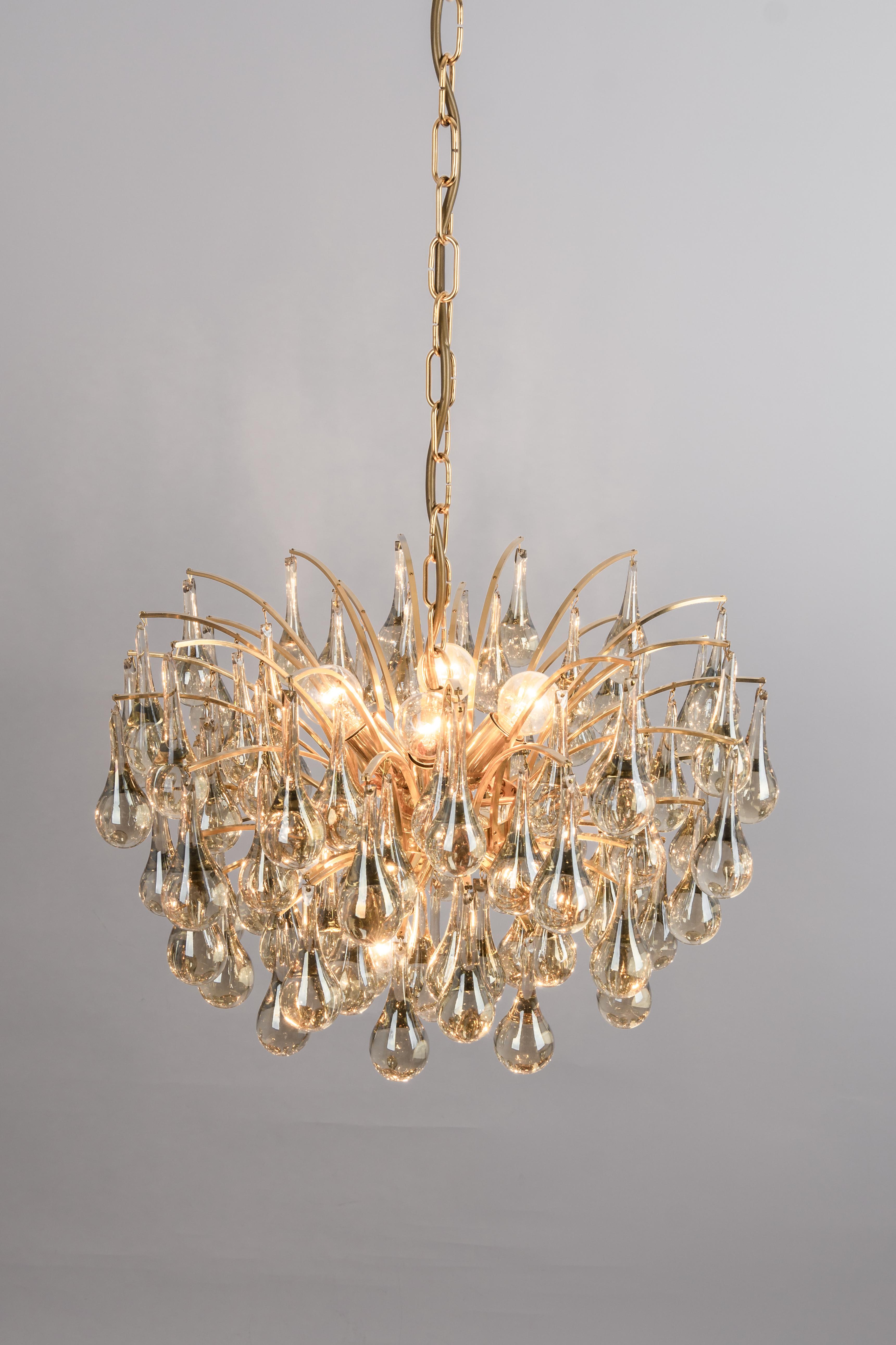 Large Murano Glass Tear Drop Chandelier, Christoph Palme, Germany, 1970s For Sale 4
