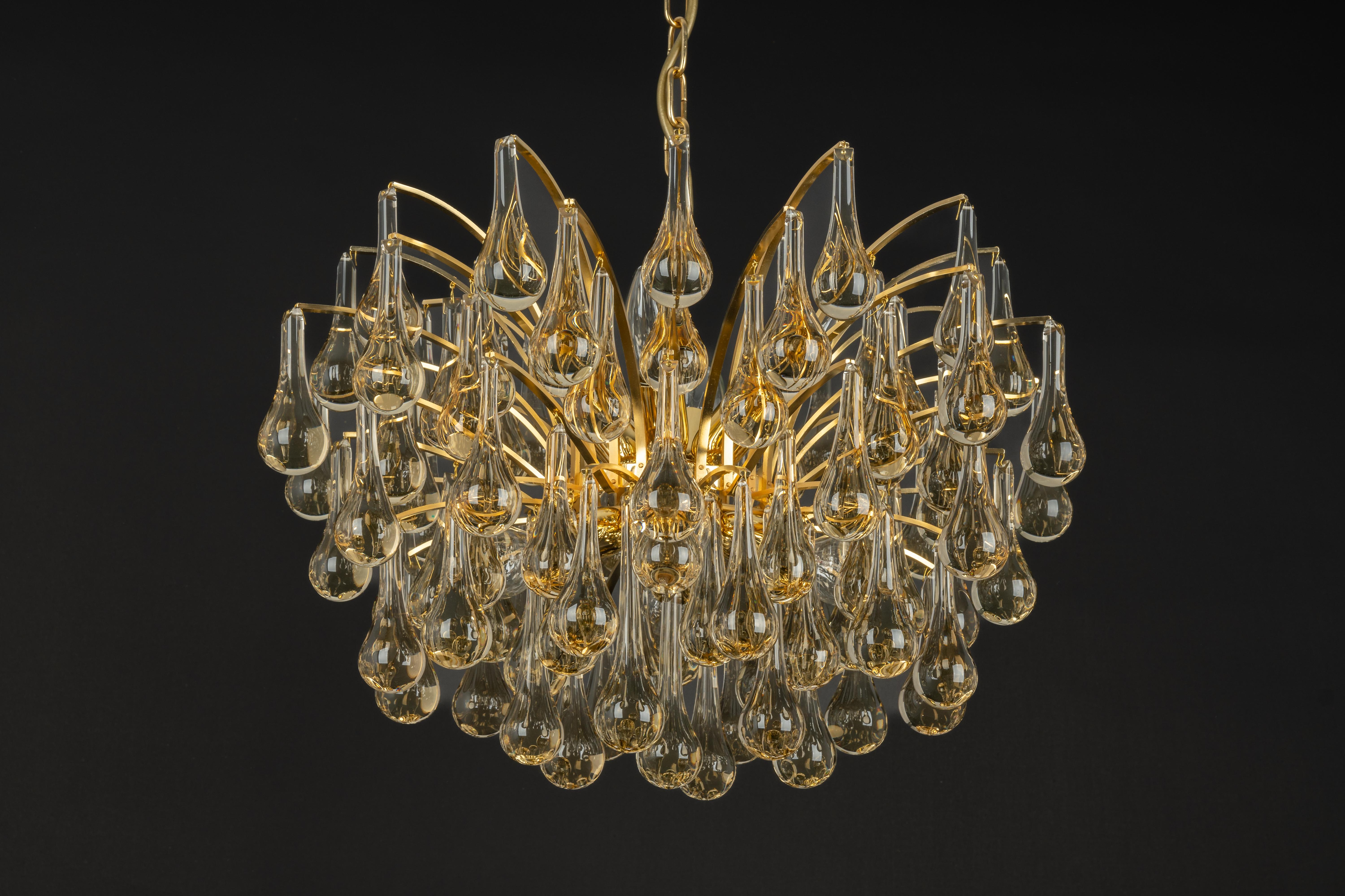 Large Murano Glass Tear Drop Chandelier, Christoph Palme, Germany, 1970s For Sale 5