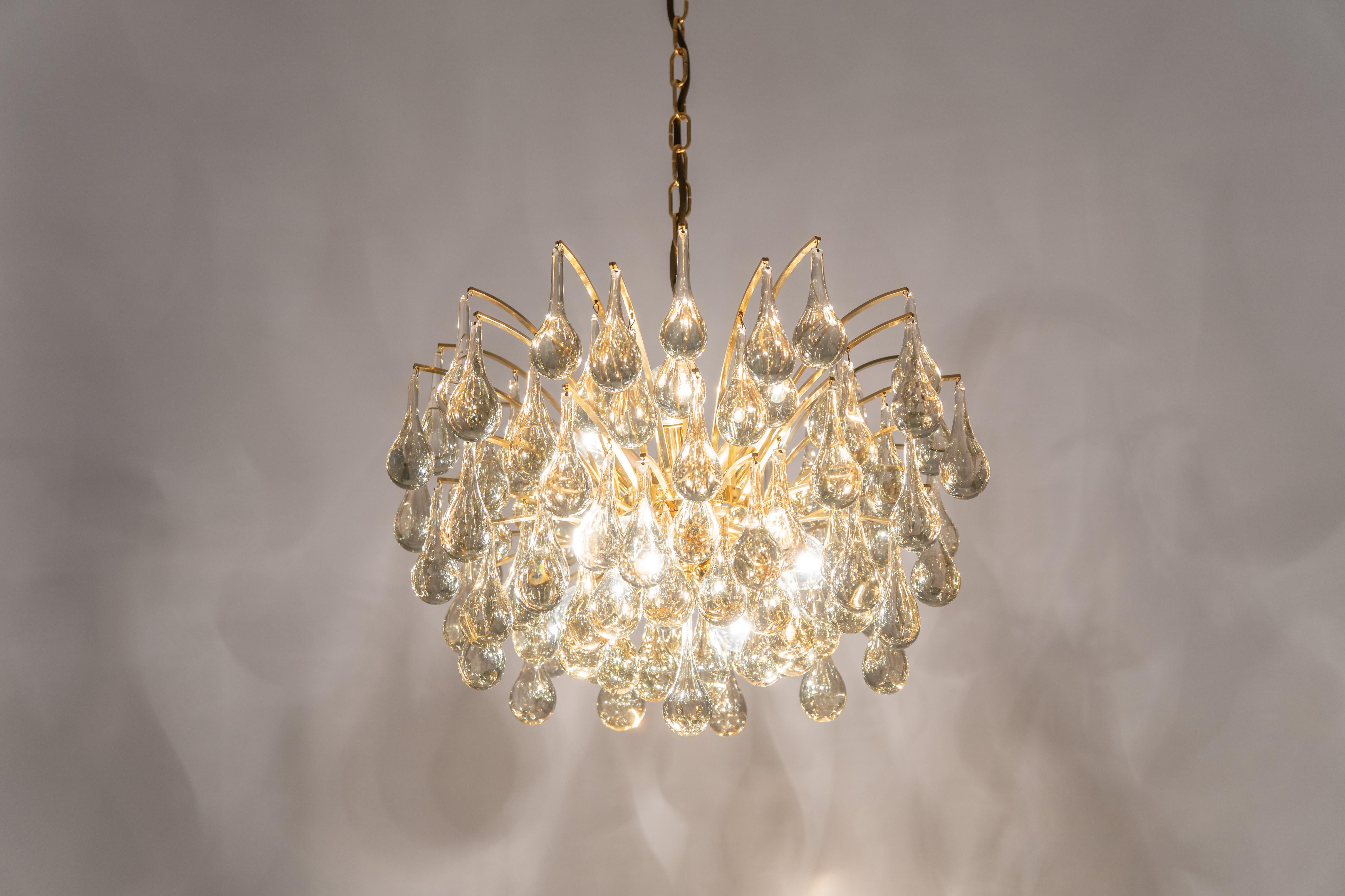 Large Murano Glass Tear Drop Chandelier, Christoph Palme, Germany, 1970s For Sale 5