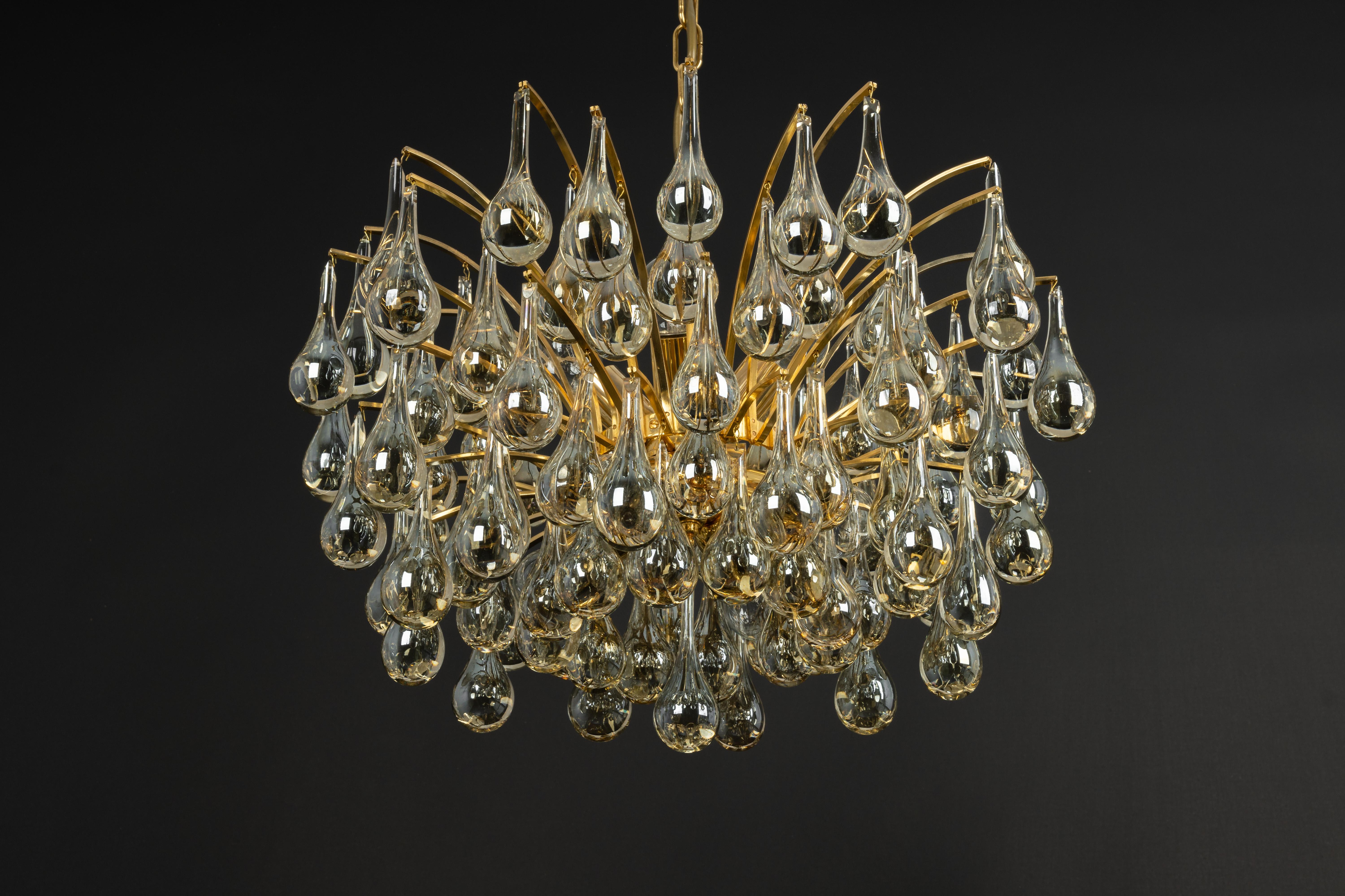 Large Murano Glass Tear Drop Chandelier, Christoph Palme, Germany, 1970s For Sale 6
