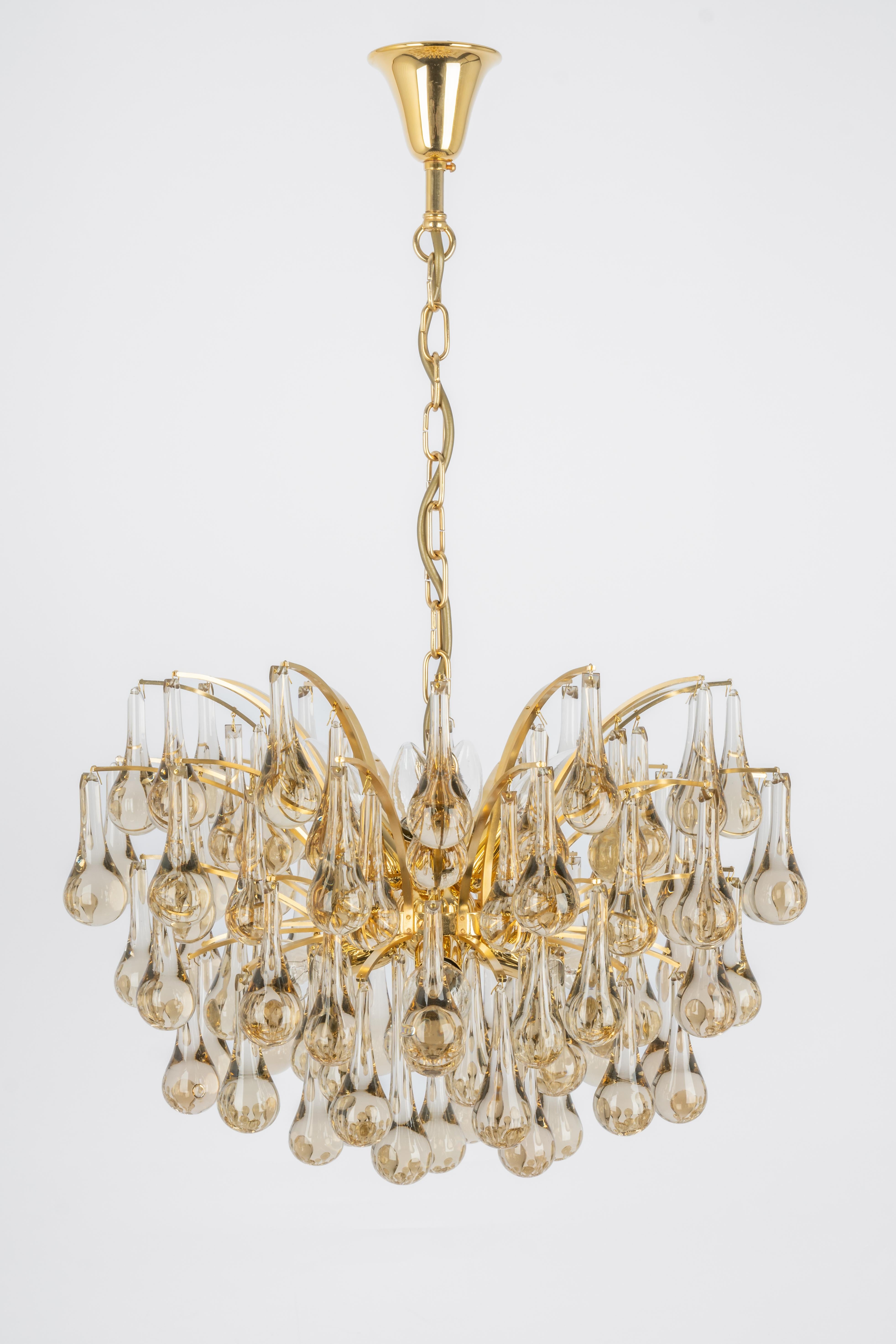 Large Murano Glass Tear Drop Chandelier, Christoph Palme, Germany, 1970s For Sale 8