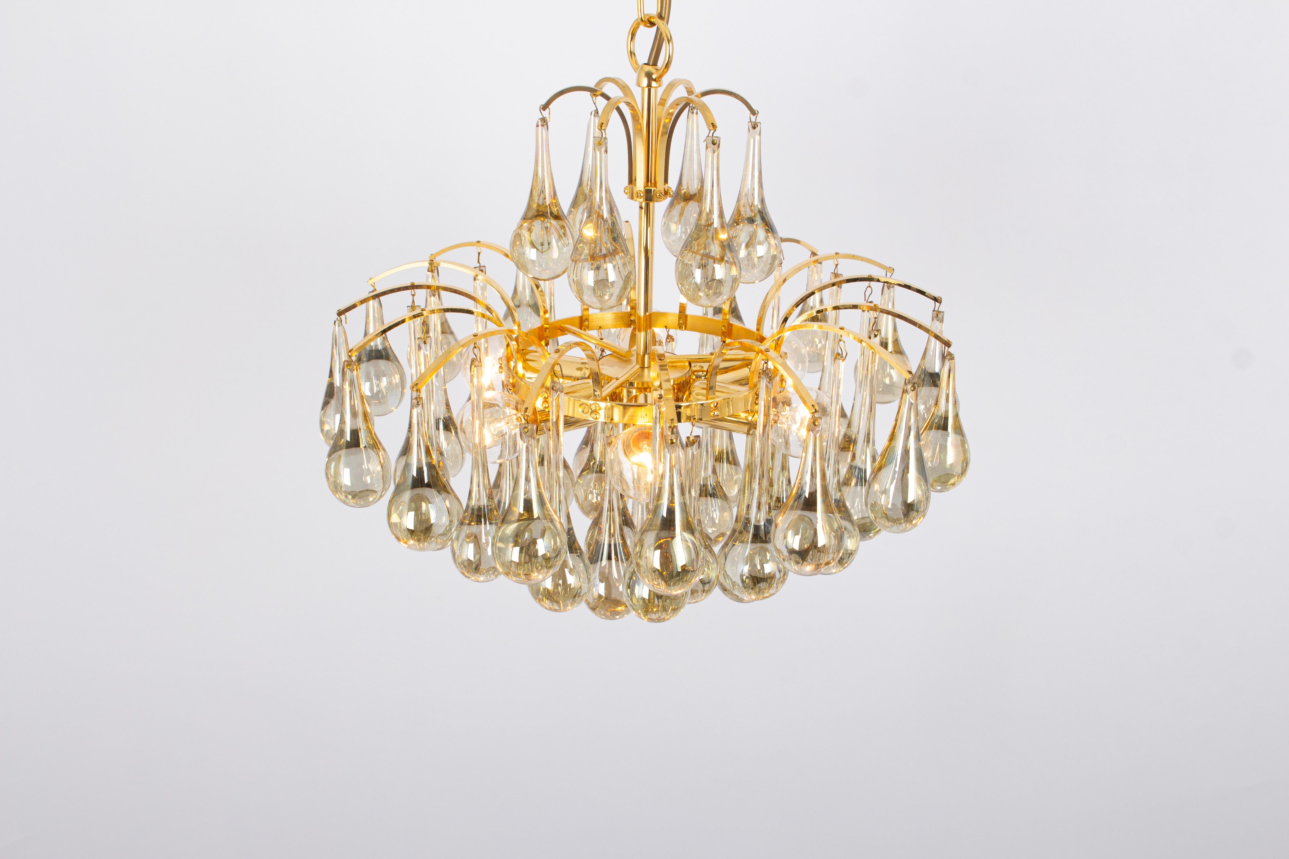 Mid-Century Modern Large Murano Glass Tear Drop Chandelier, Christoph Palme, Germany, 1970s For Sale