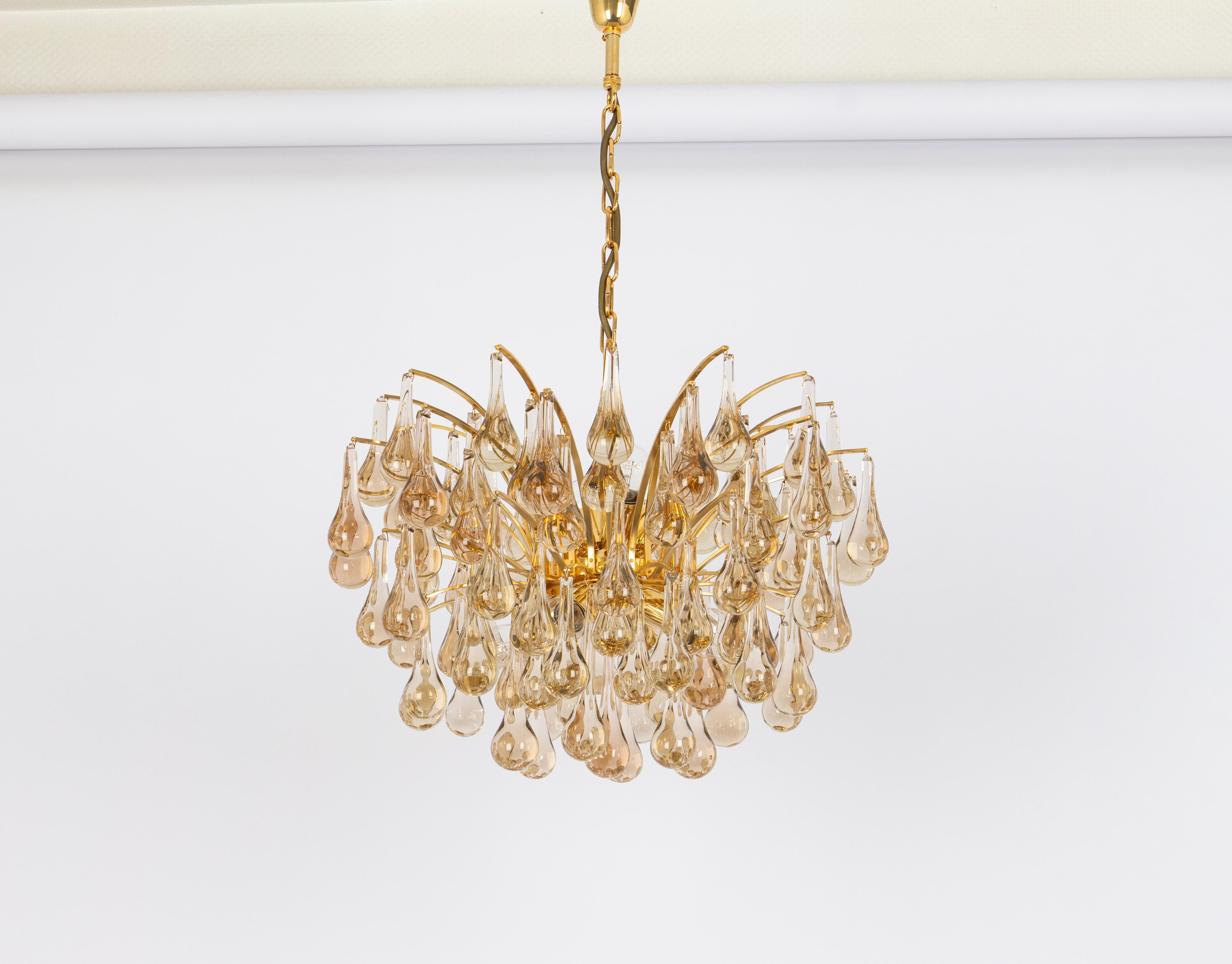 Mid-Century Modern Large Murano Glass Tear Drop Chandelier, Christoph Palme, Germany, 1970s For Sale