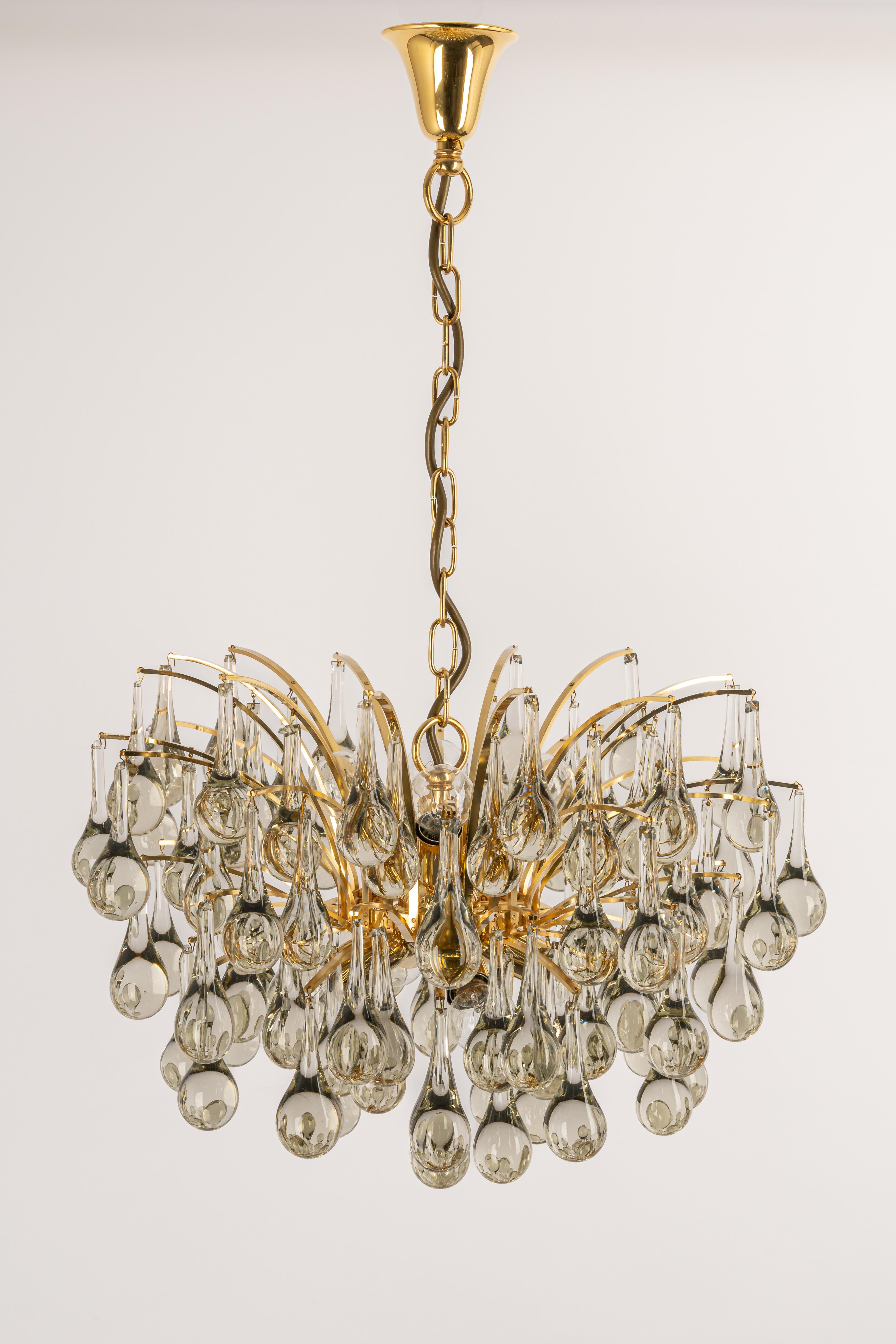 Large Murano Glass Tear Drop Chandelier, Christoph Palme, Germany, 1970s In Good Condition In Aachen, NRW