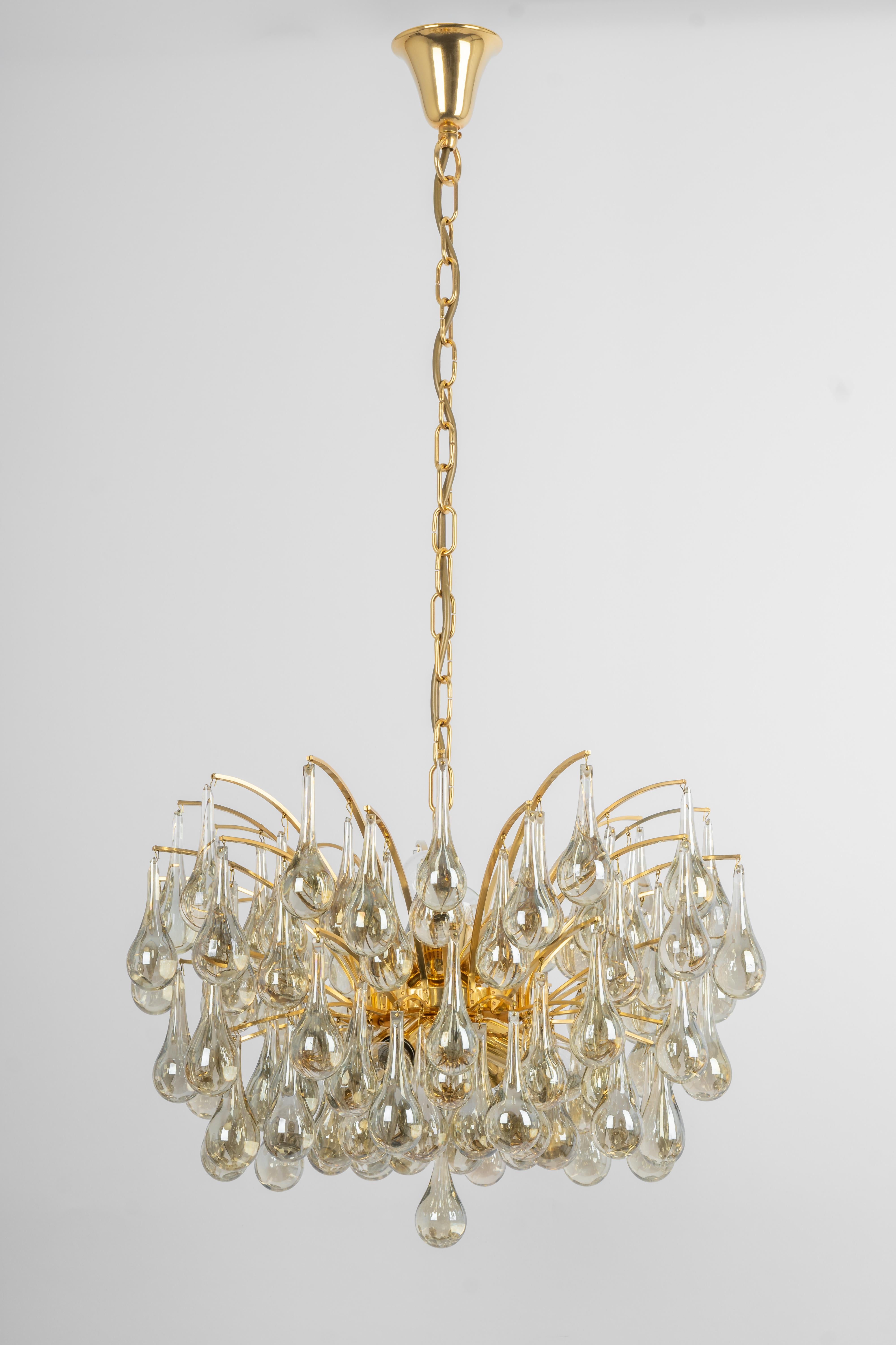 Large Murano Glass Tear Drop Chandelier, Christoph Palme, Germany, 1970s In Good Condition For Sale In Aachen, NRW