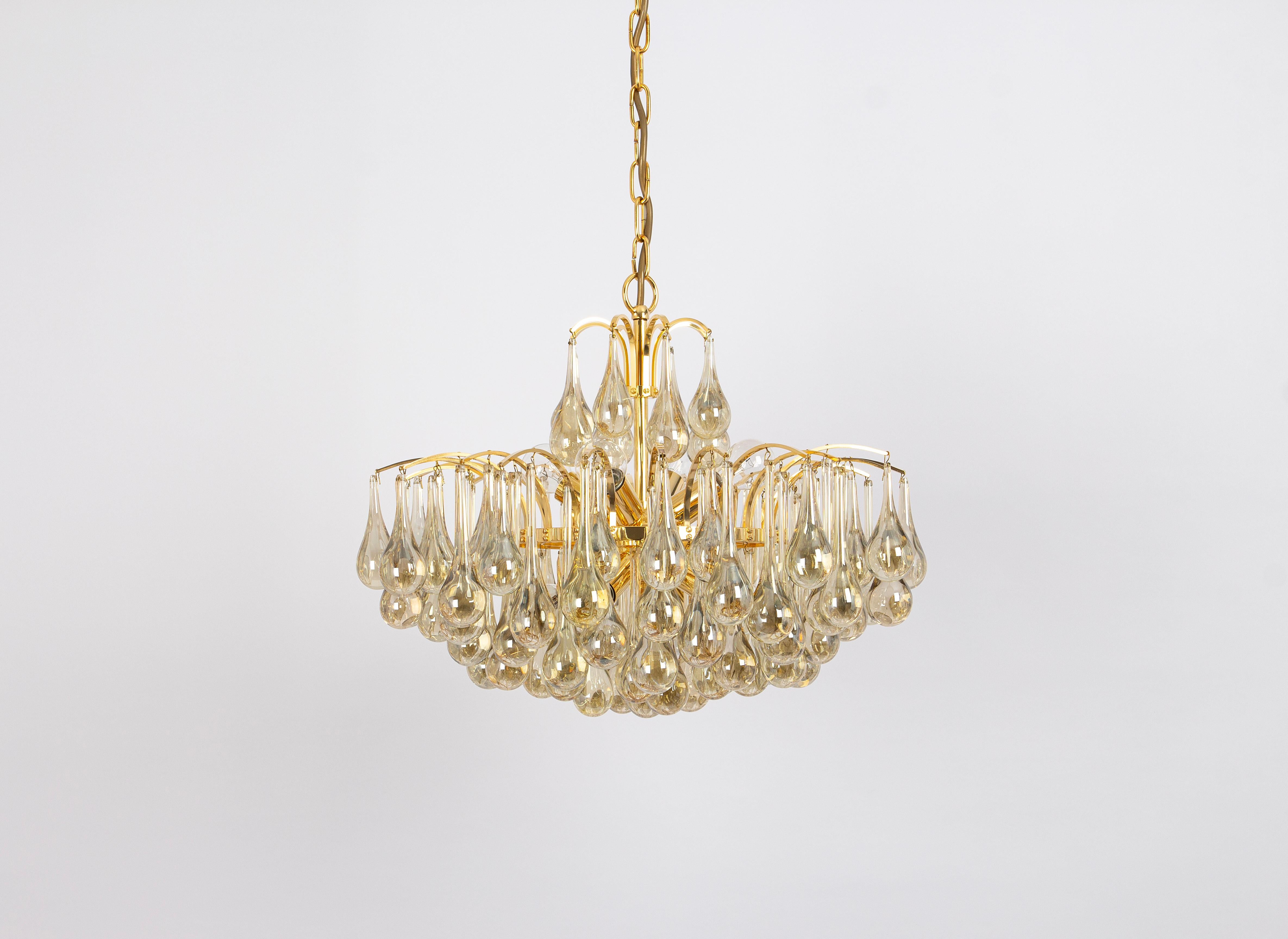 Large Murano Glass Tear Drop Chandelier, Christoph Palme, Germany, 1970s In Good Condition For Sale In Aachen, NRW