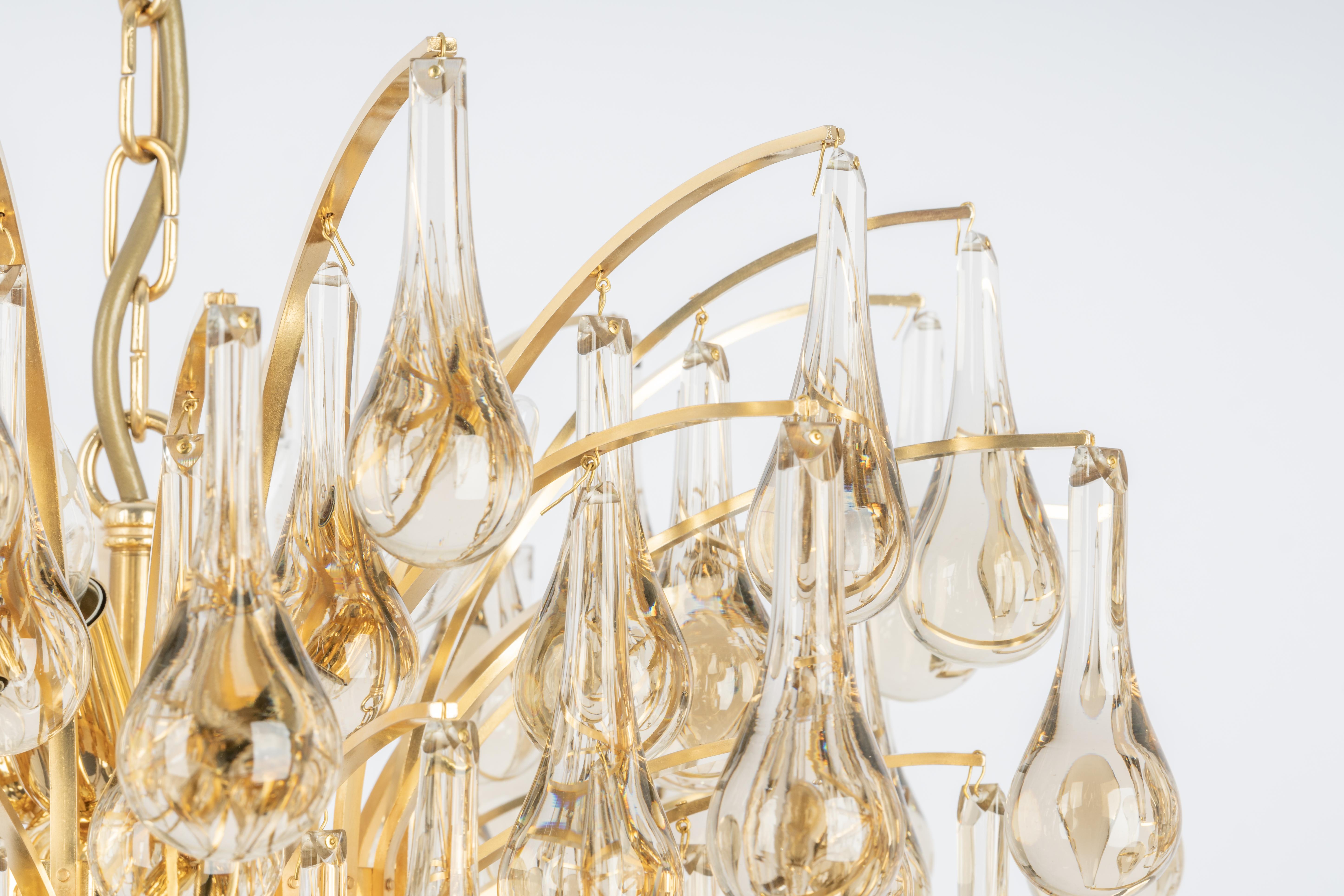 Tedesco Grande lampadario a goccia in vetro di Murano, Christoph Palme, Germania, anni '70 in vendita
