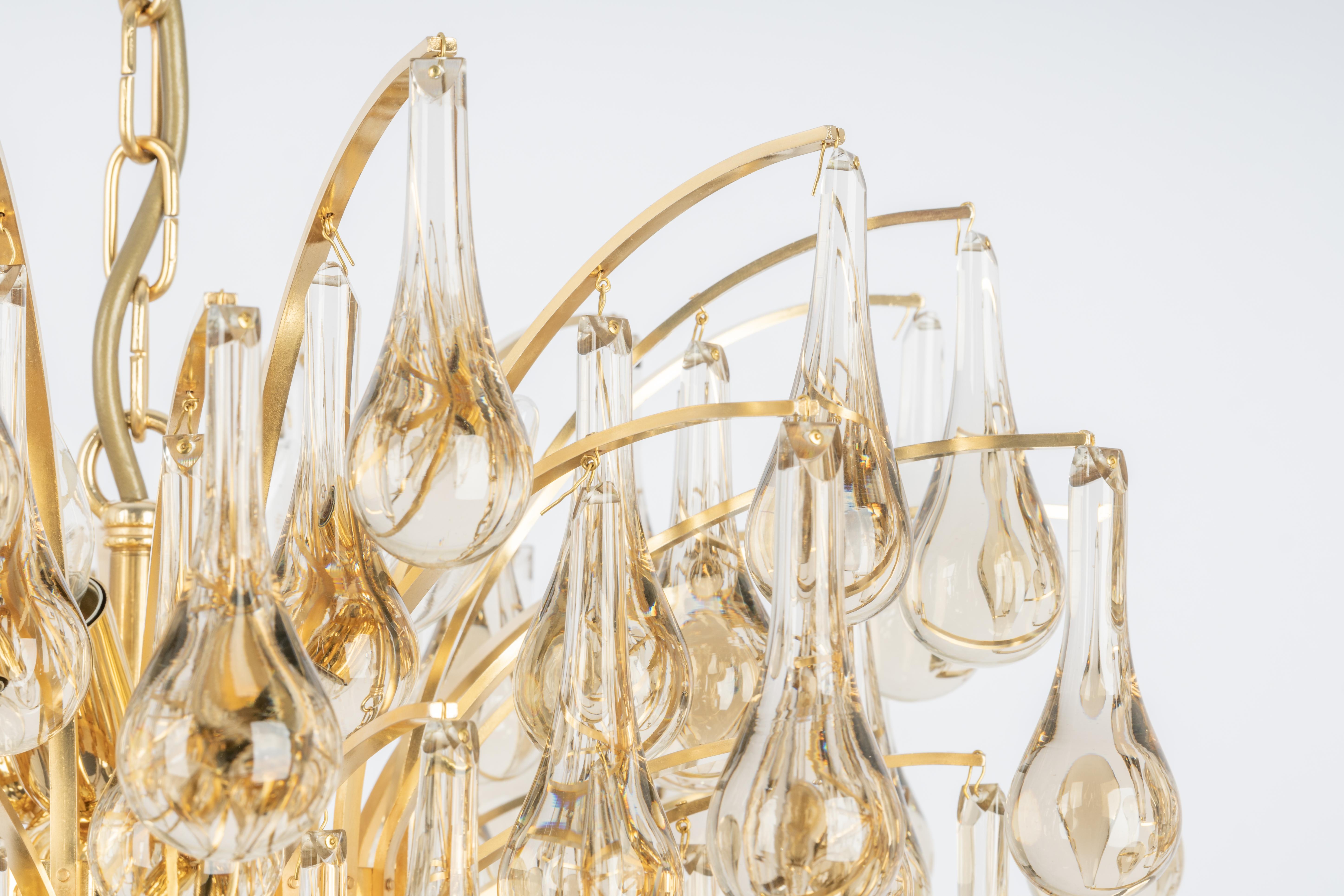 Late 20th Century Large Murano Glass Tear Drop Chandelier, Christoph Palme, Germany, 1970s For Sale