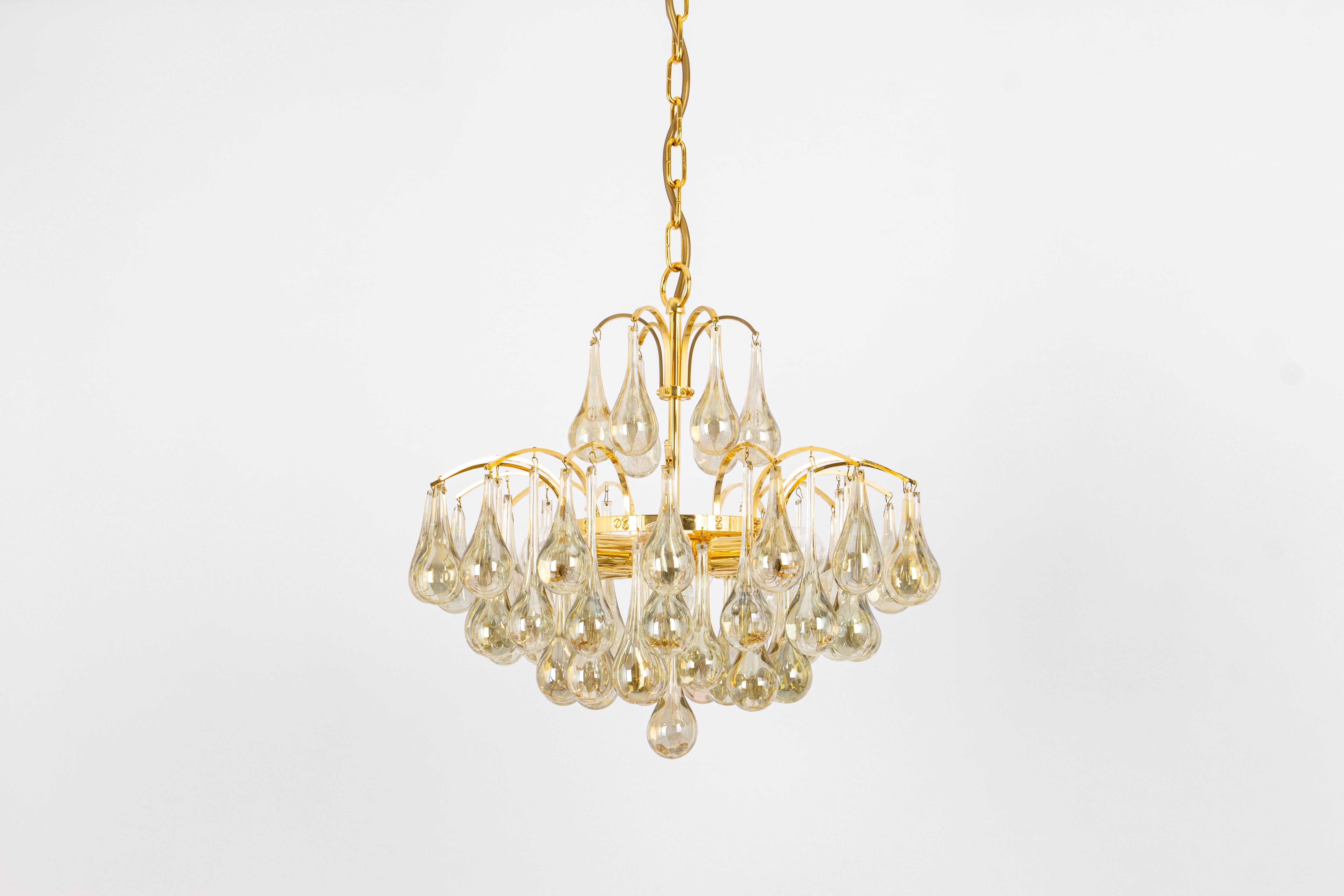 Late 20th Century Large Murano Glass Tear Drop Chandelier, Christoph Palme, Germany, 1970s For Sale