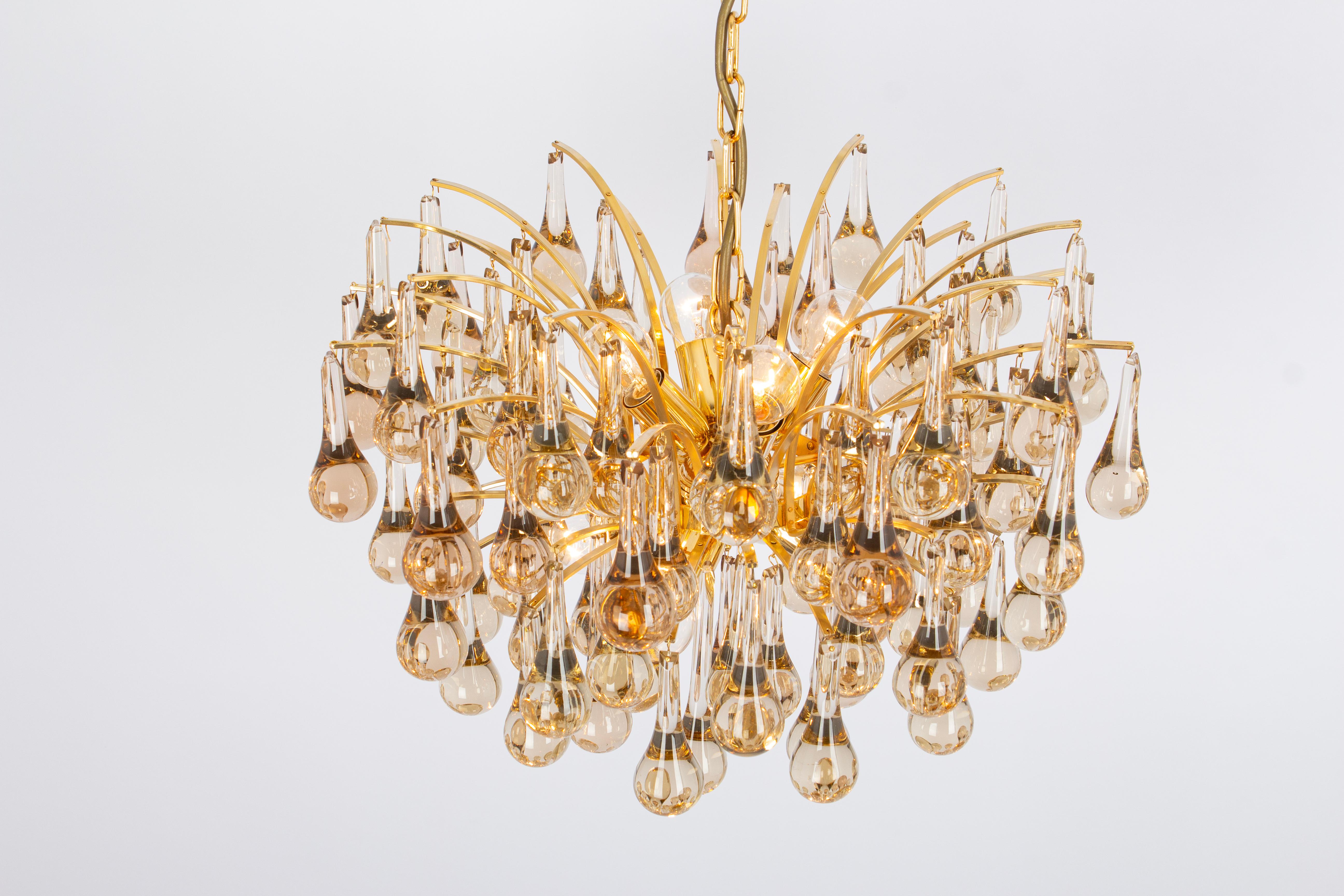 Large Murano Glass Tear Drop Chandelier, Christoph Palme, Germany, 1970s For Sale 1