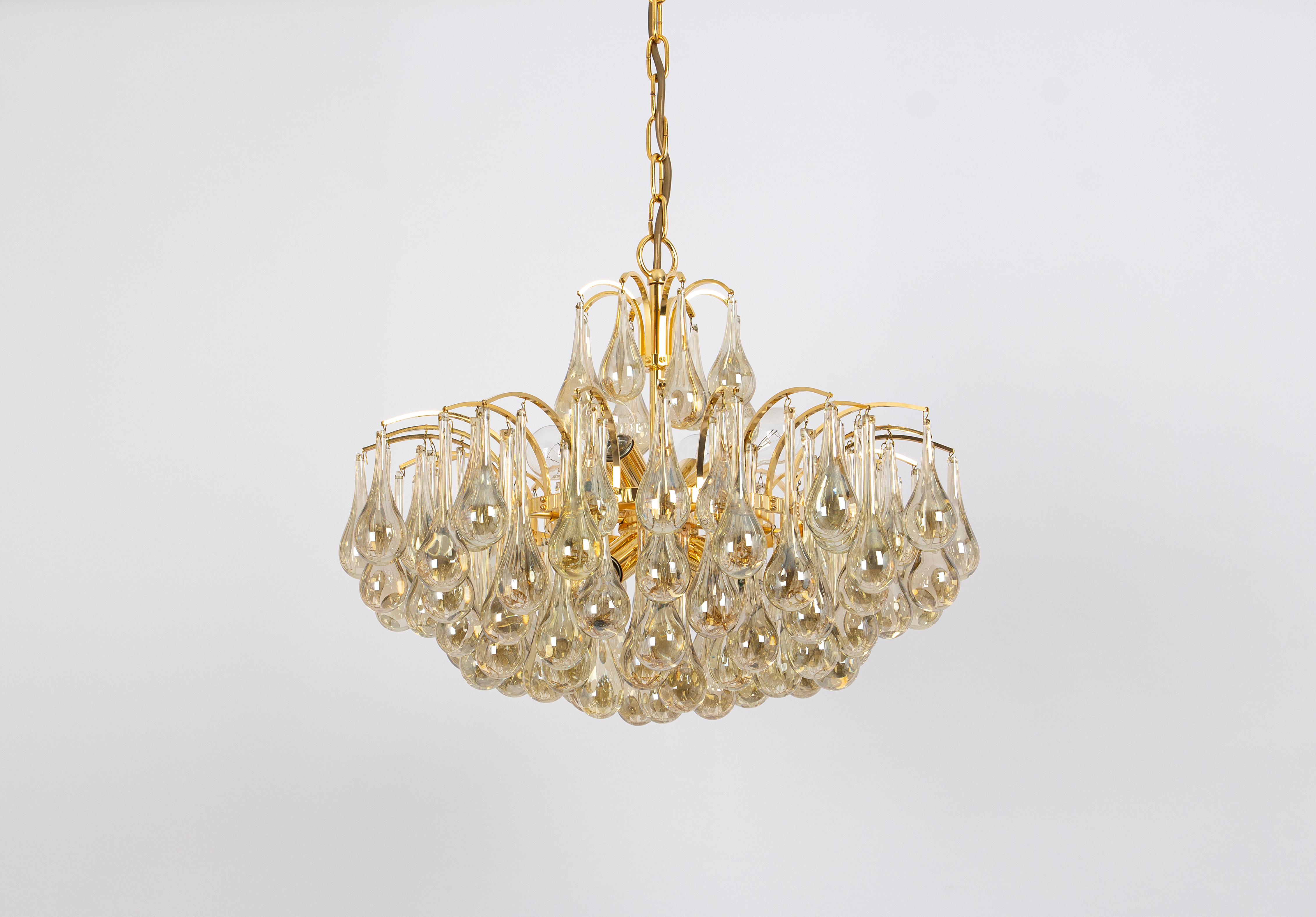 Large Murano Glass Tear Drop Chandelier, Christoph Palme, Germany, 1970s For Sale 1