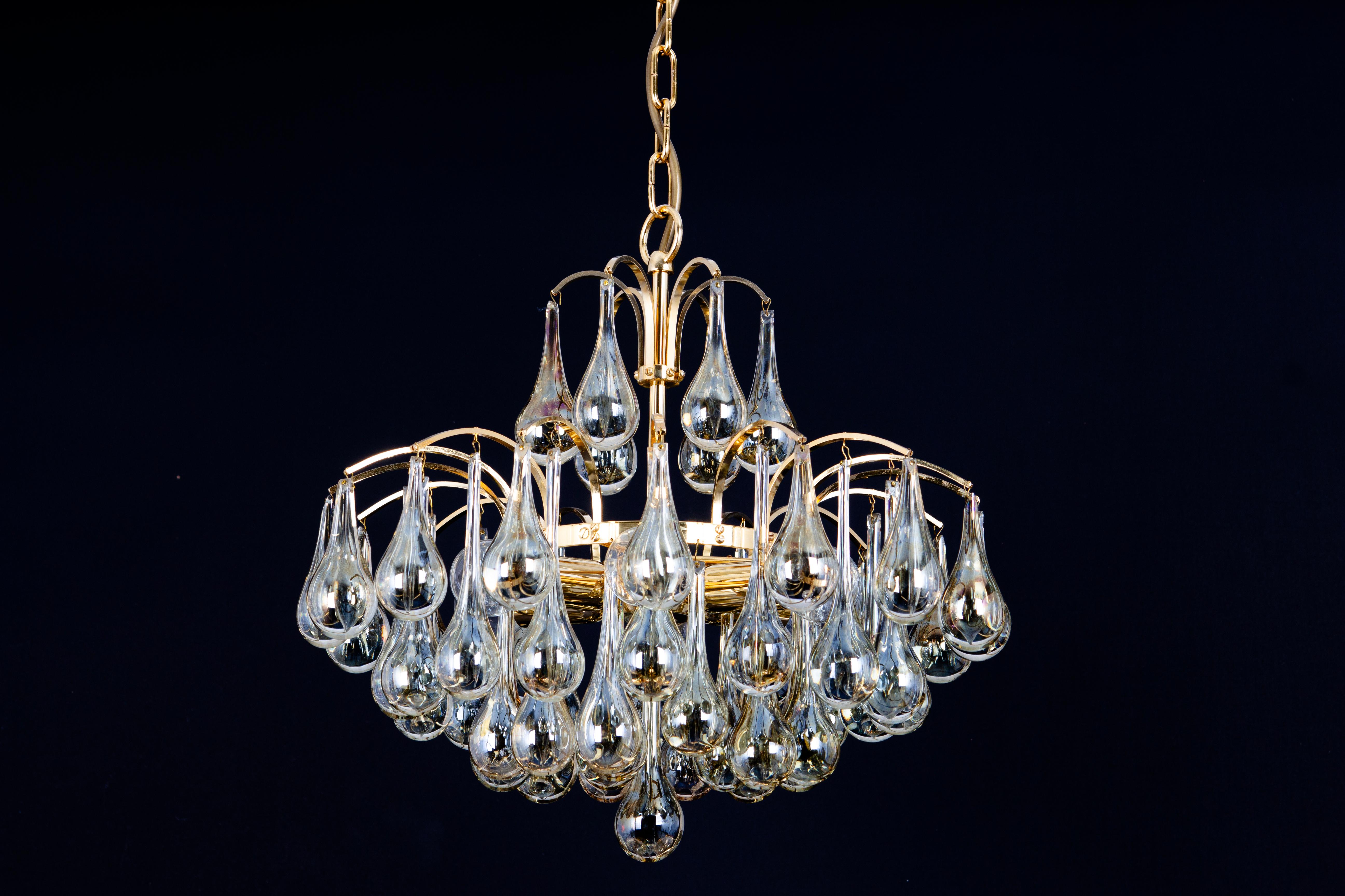 Large Murano Glass Tear Drop Chandelier, Christoph Palme, Germany, 1970s For Sale 2