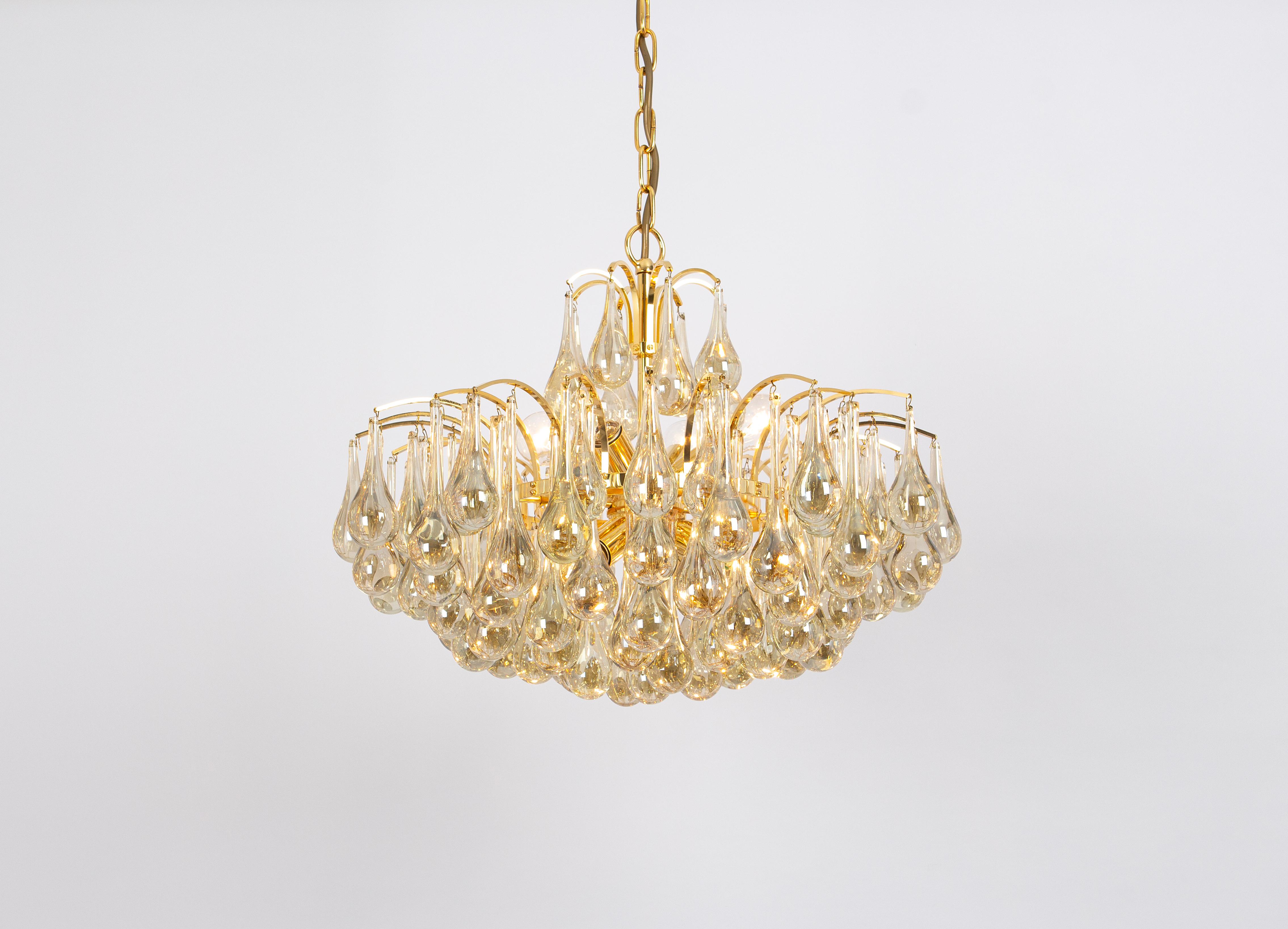 Large Murano Glass Tear Drop Chandelier, Christoph Palme, Germany, 1970s For Sale 2