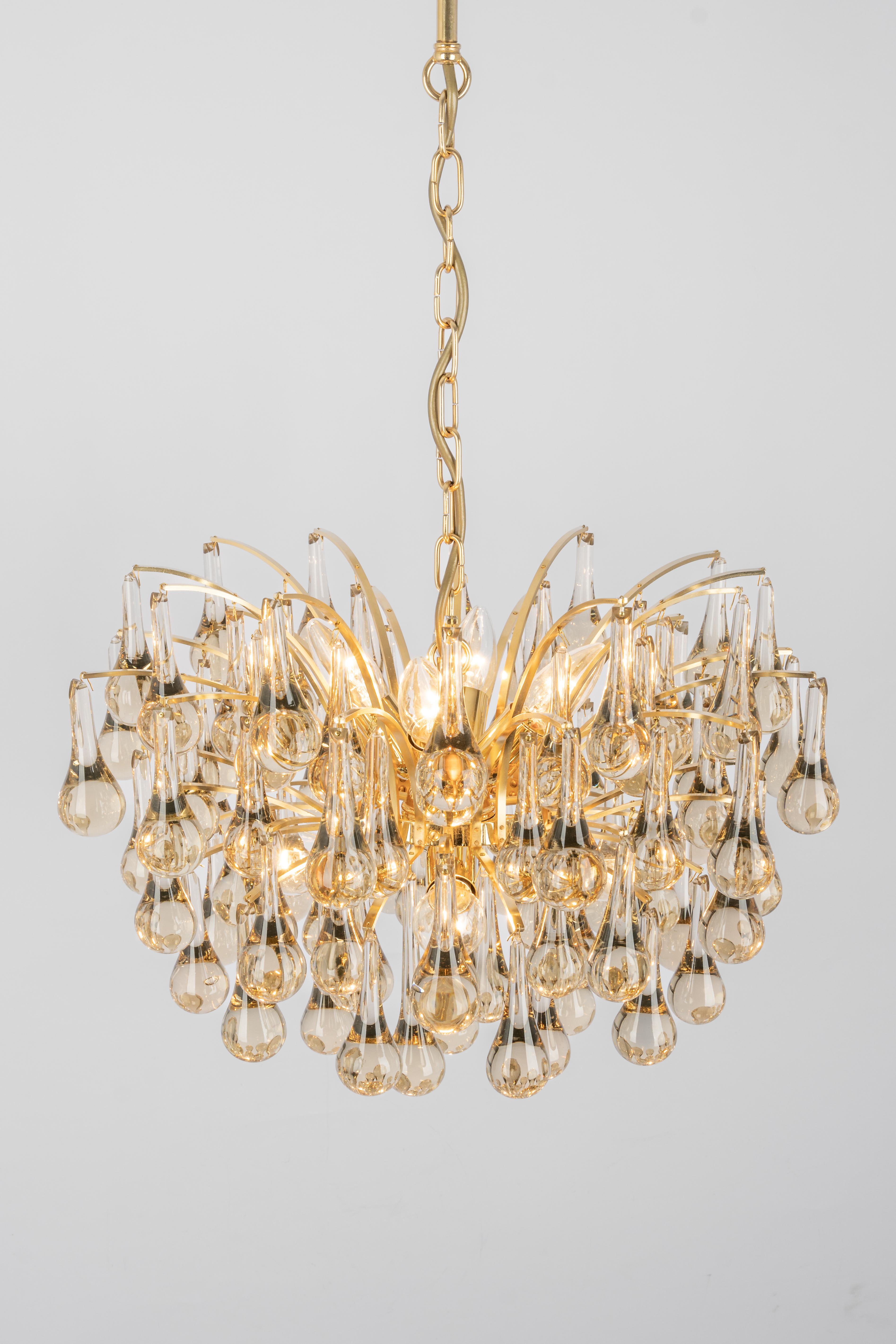 Large Murano Glass Tear Drop Chandelier, Christoph Palme, Germany, 1970s For Sale 3
