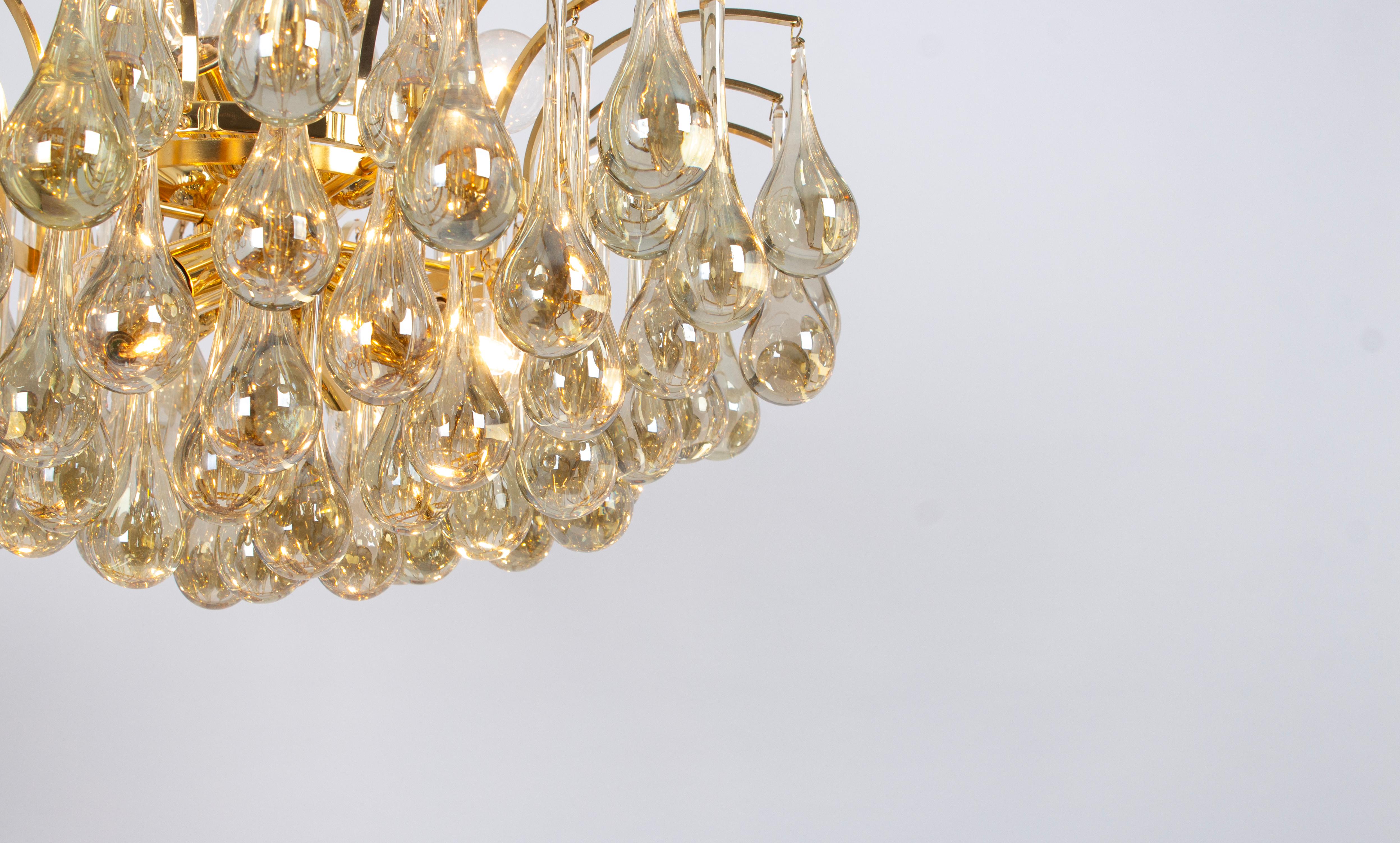 Large Murano Glass Tear Drop Chandelier, Christoph Palme, Germany, 1970s For Sale 3
