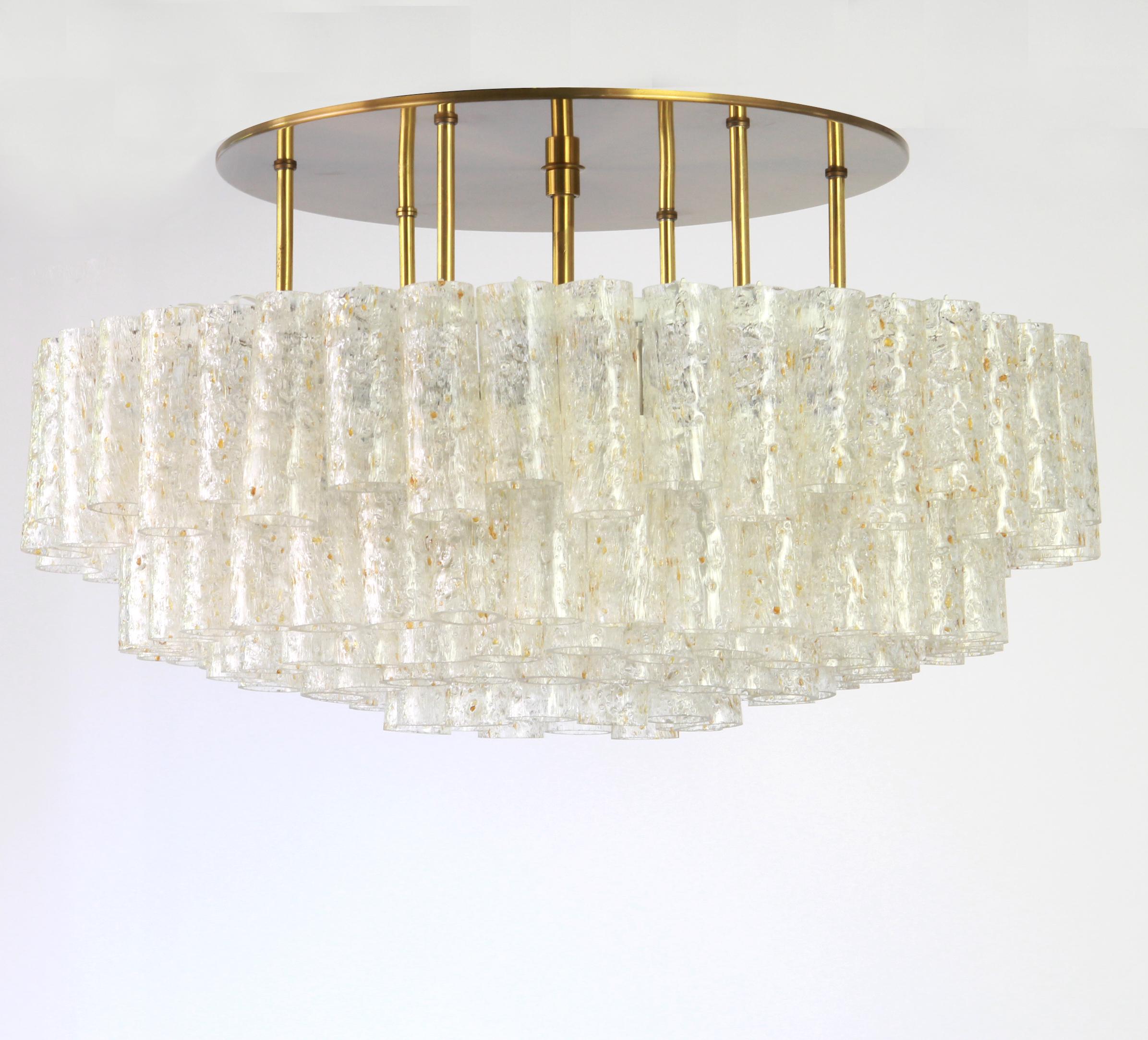 Brass Large Murano Glass Tubes Chandelier by Doria, Germany, 1960s