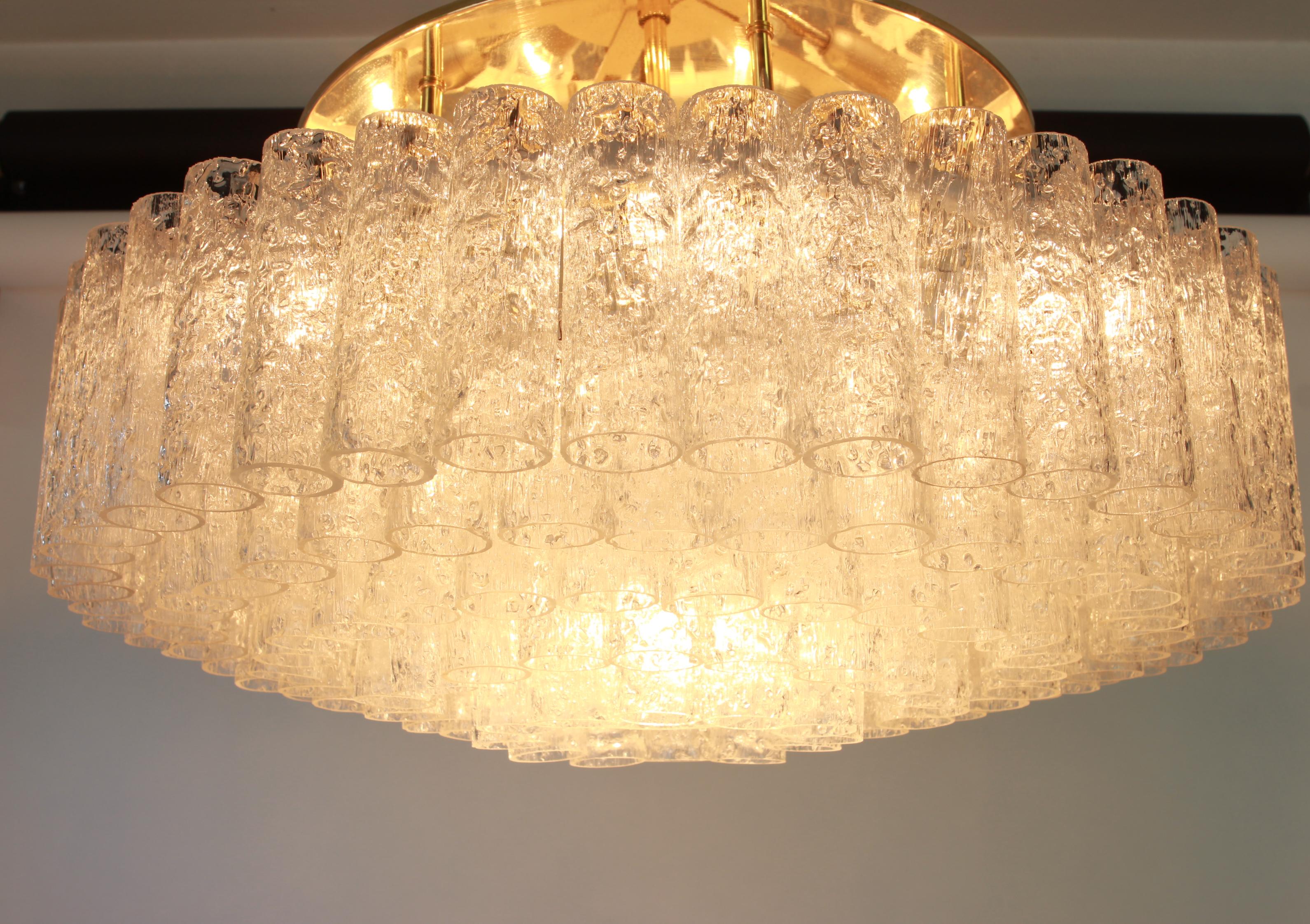 Brass Large Murano Glass Tubes Chandelier by Doria, Germany, 1960s For Sale