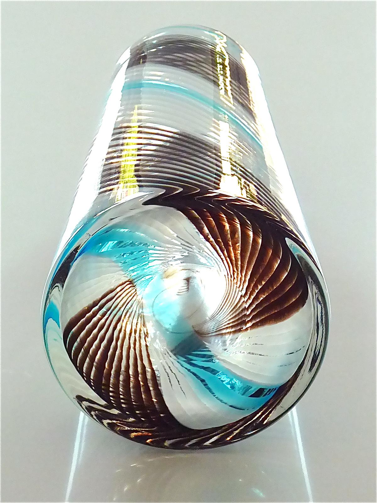 Large Murano Glass Vase Dino Martens Aureliano Toso Style White Blue 1950s 60s  For Sale 2