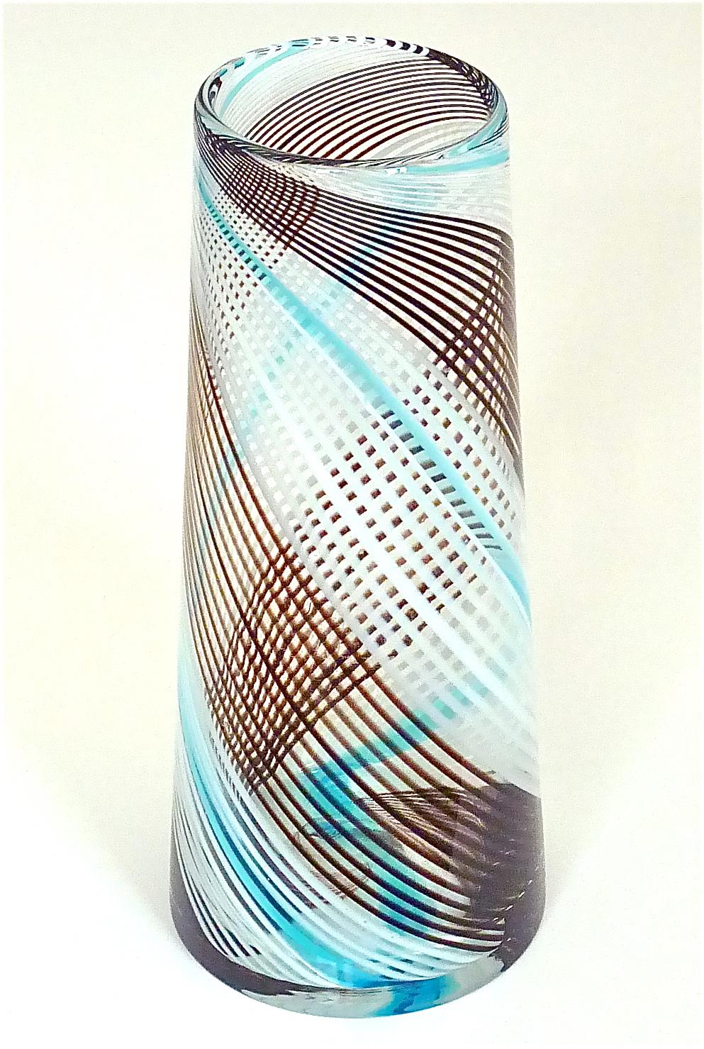 Large Murano Glass Vase Dino Martens Aureliano Toso Style White Blue 1950s 60s  For Sale 4