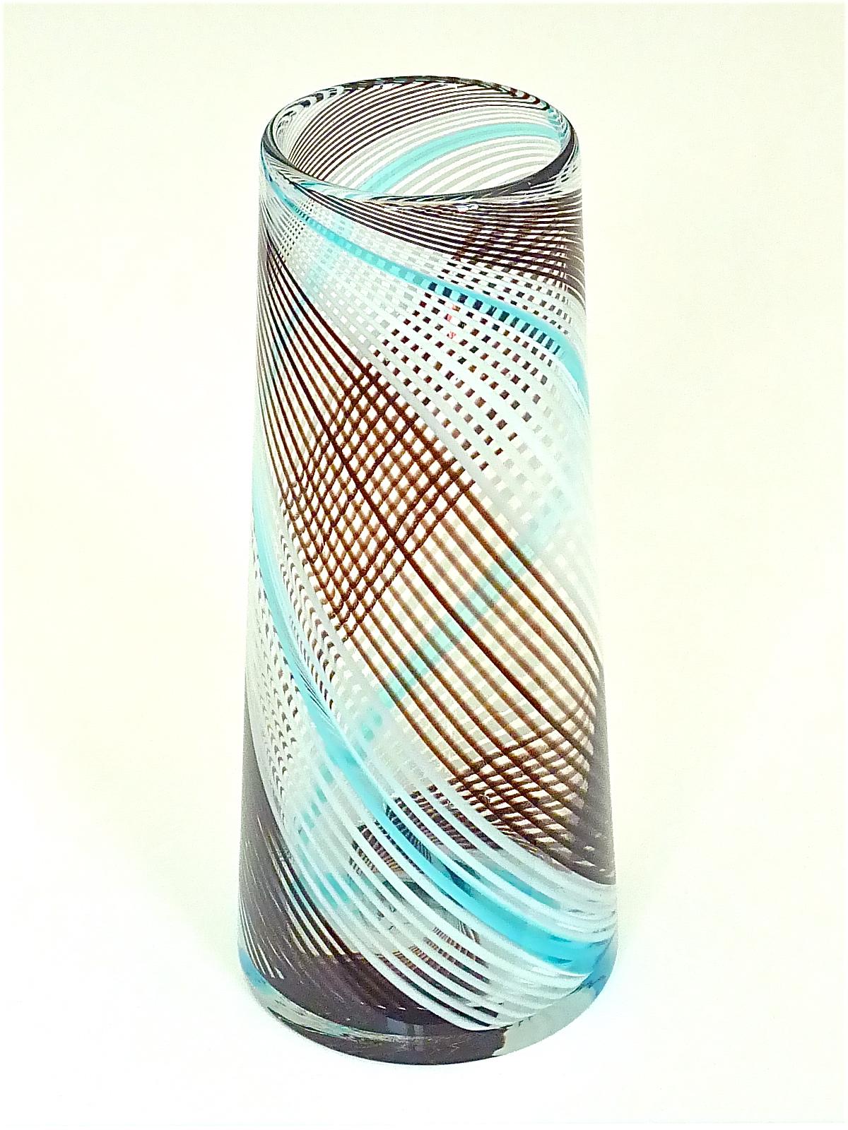 Large Murano Glass Vase Dino Martens Aureliano Toso Style White Blue 1950s 60s  For Sale 5