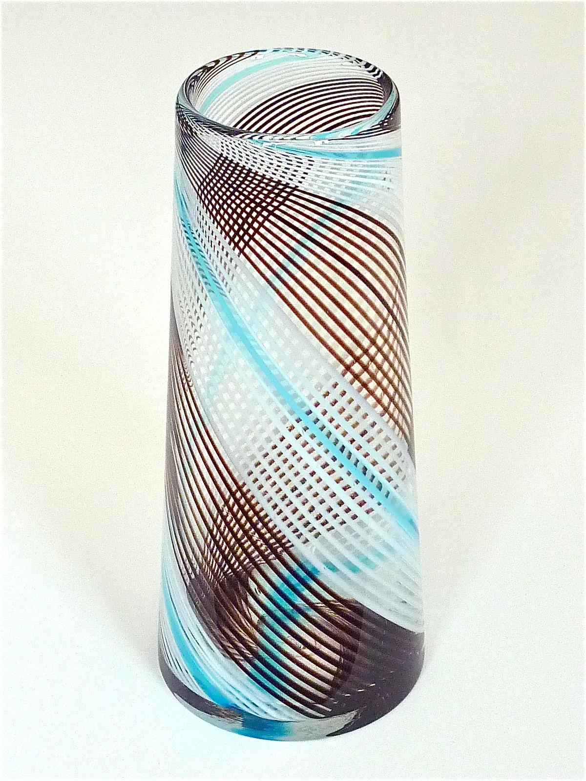 Large Murano Glass Vase Dino Martens Aureliano Toso Style White Blue 1950s 60s  For Sale 6
