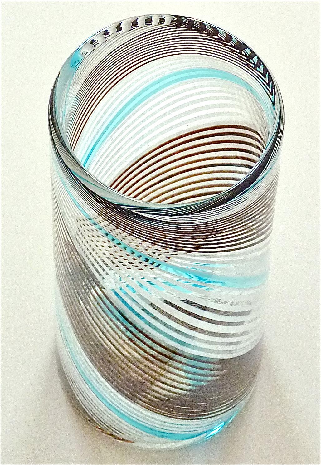 Grand vase en verre de Murano Dino Martens Aureliano Toso Style White Blue 1950s 60s  Bon état - En vente à Nierstein am Rhein, DE