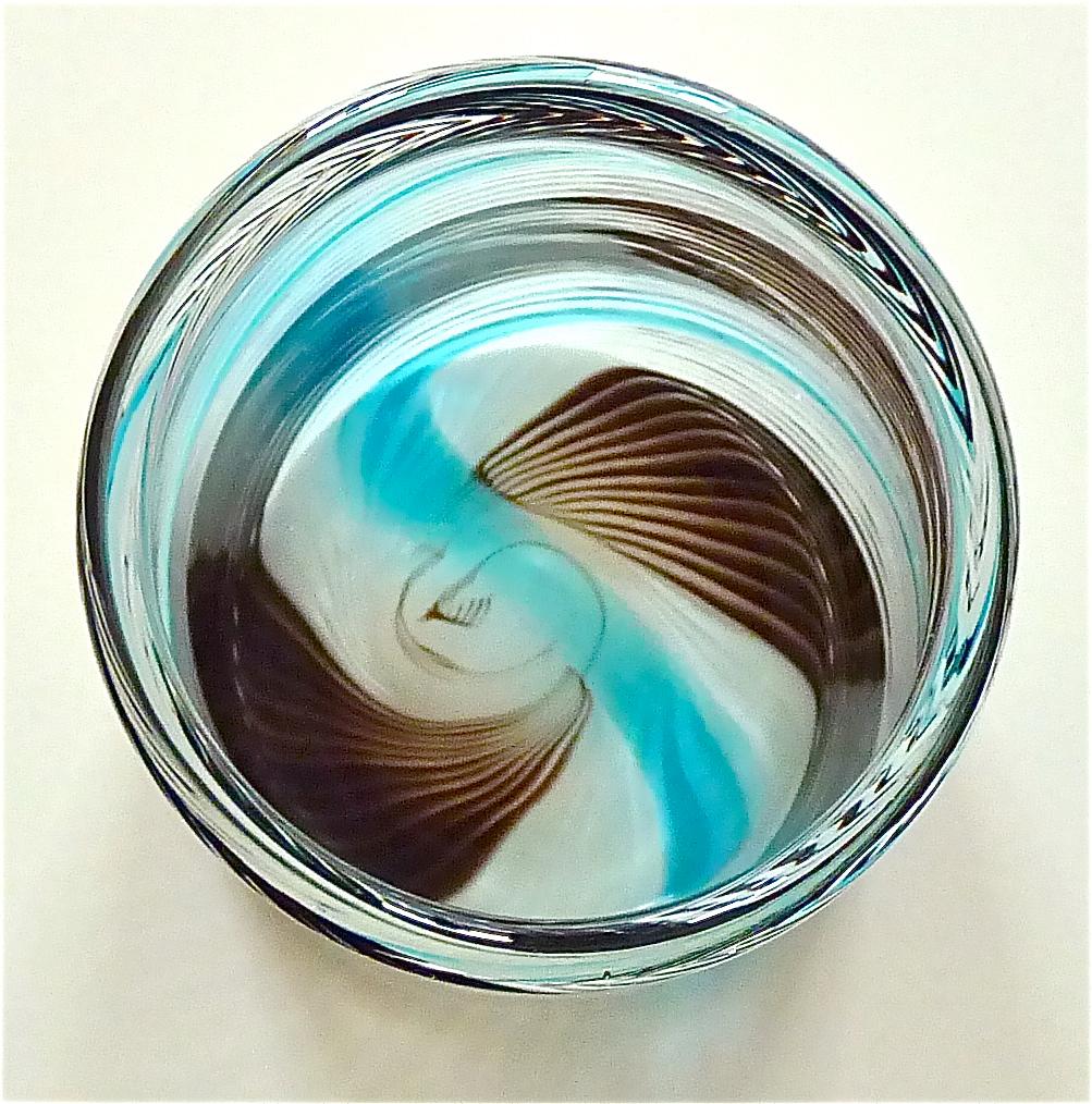 Art Glass Large Murano Glass Vase Dino Martens Aureliano Toso Style White Blue 1950s 60s  For Sale