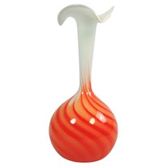 Gran Jarrón de Cristal Estilo Murano, Remolino Naranja Blanco de Opaline florence Italia, años 70