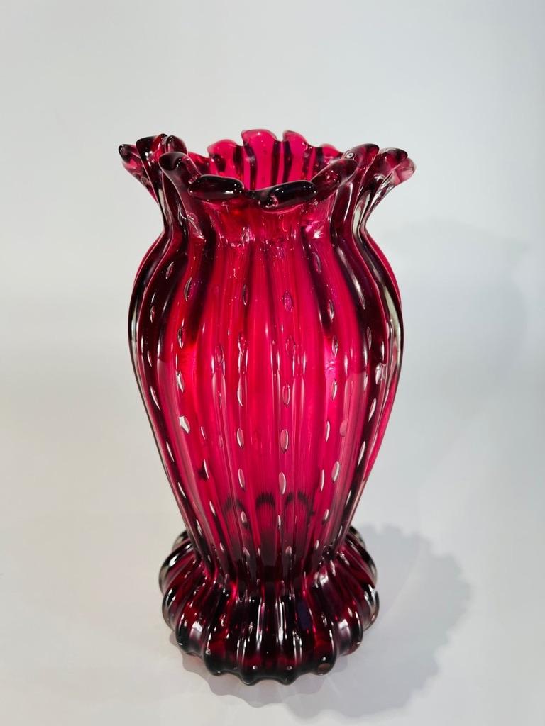 Other Large Murano glass vase red with air bubbles inside circa 1950. For Sale