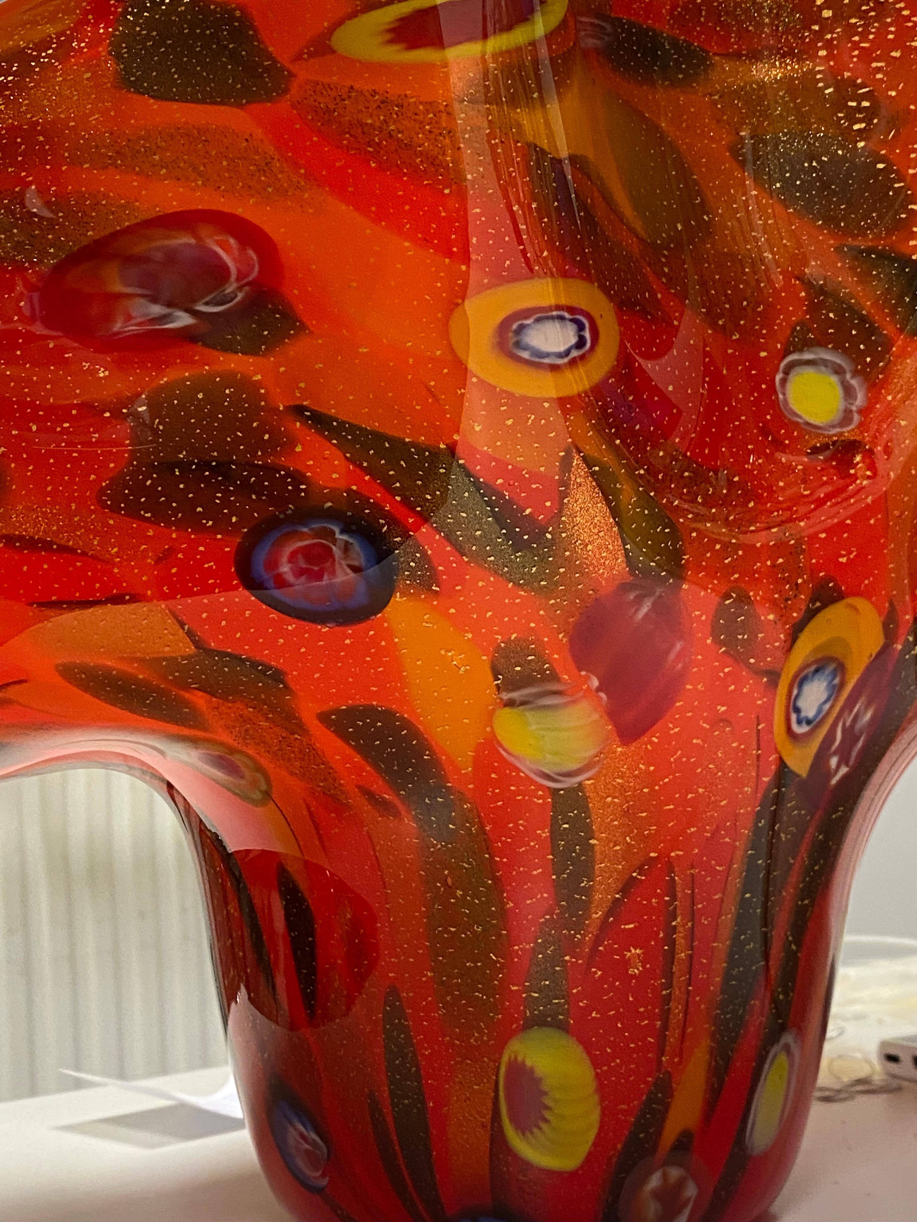 Large Murano Glass Vase With Polychrome And Murrina Inclusions In Good Condition For Sale In Vienna, AT