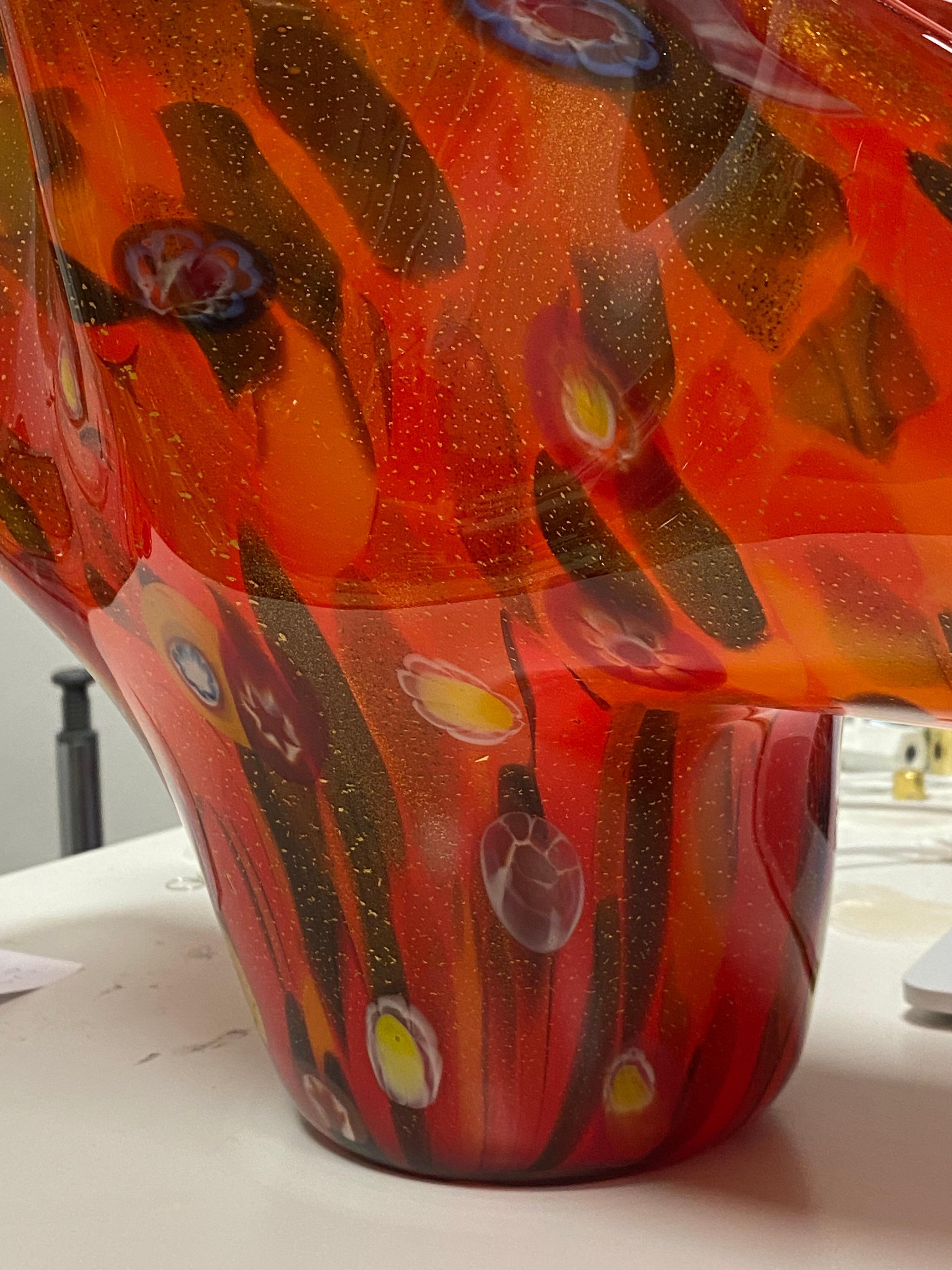 Late 20th Century Large Murano Glass Vase With Polychrome And Murrina Inclusions For Sale