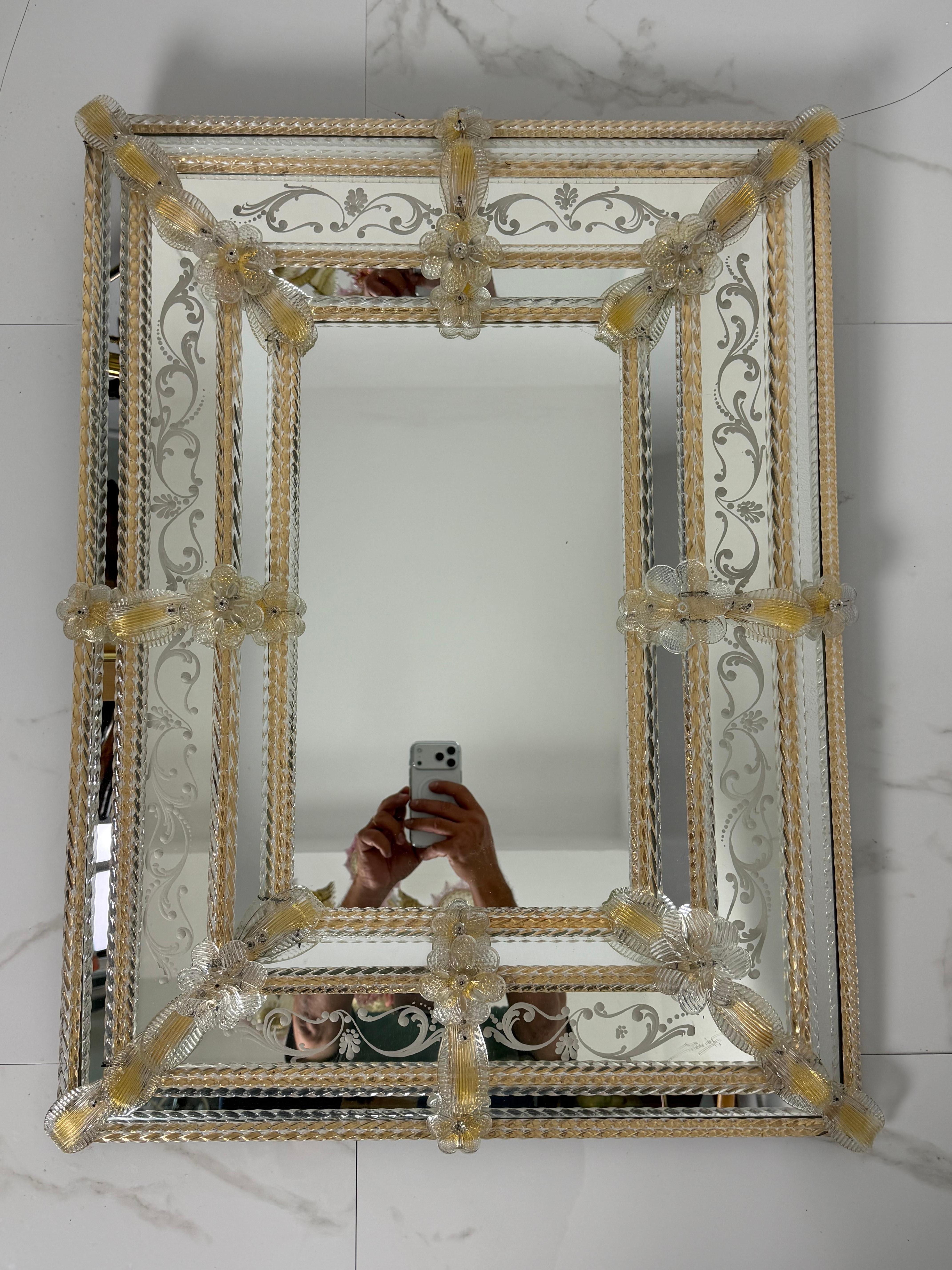 Grand miroir mural en verre de Murano attribué à Barovier&Toso, années 1940 en vente 5