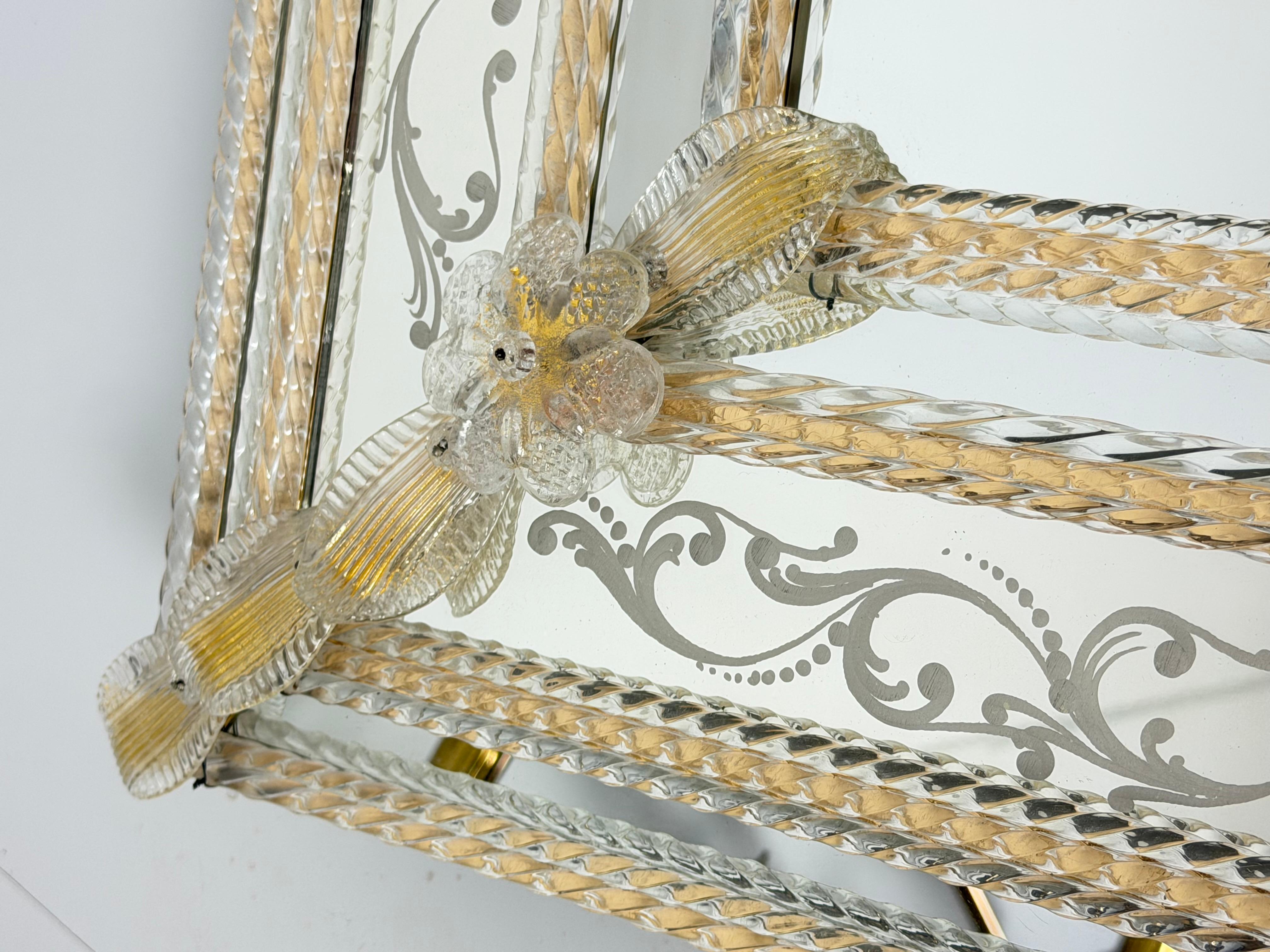 Grand miroir mural en verre de Murano attribué à Barovier&Toso, années 1940 en vente 2