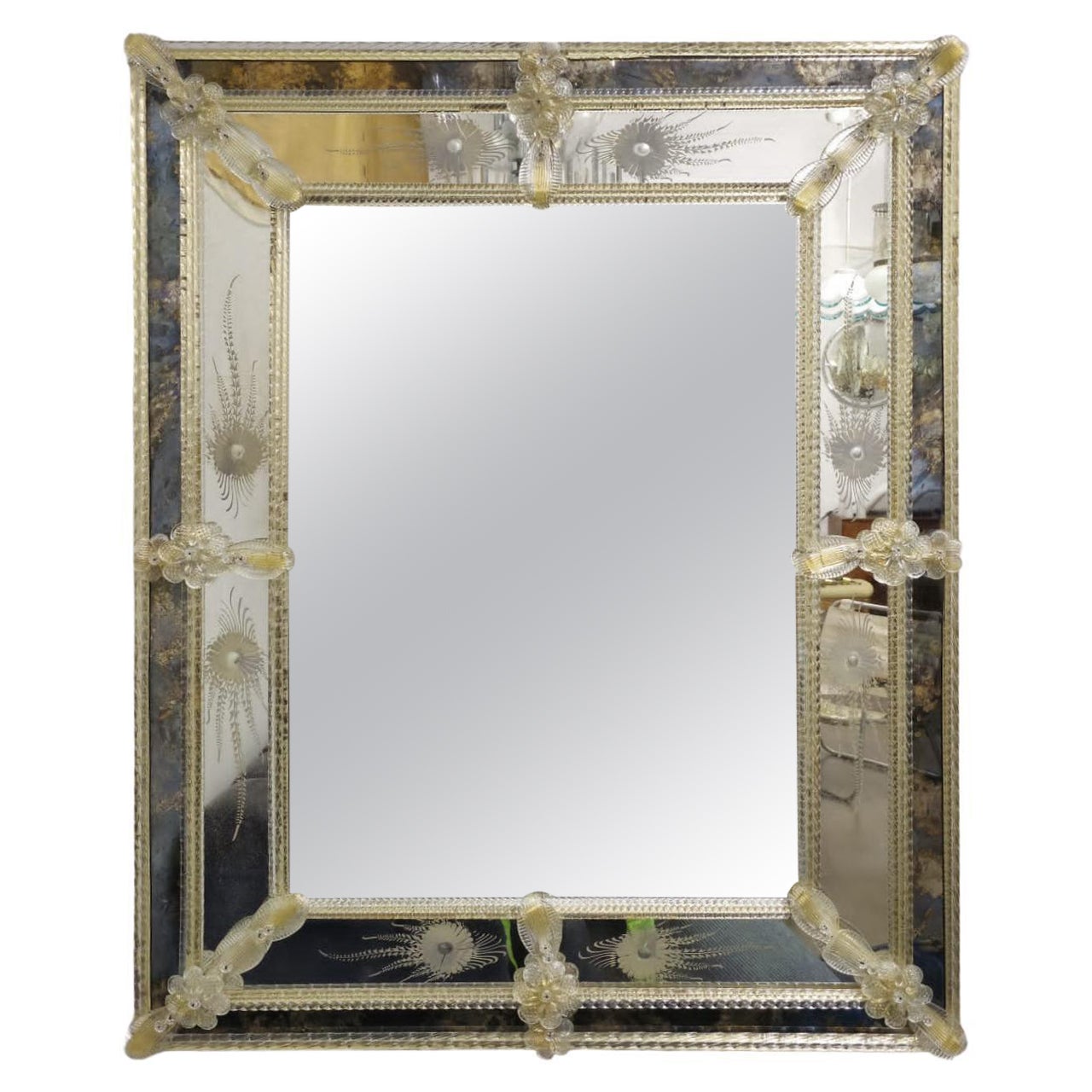 Large Murano Glass Wall Mirror, in the Style of Barovier 
Toso, Italy, 1980s