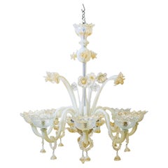Large Murano Glass White
Gold Chandelier Floral Venetian Light