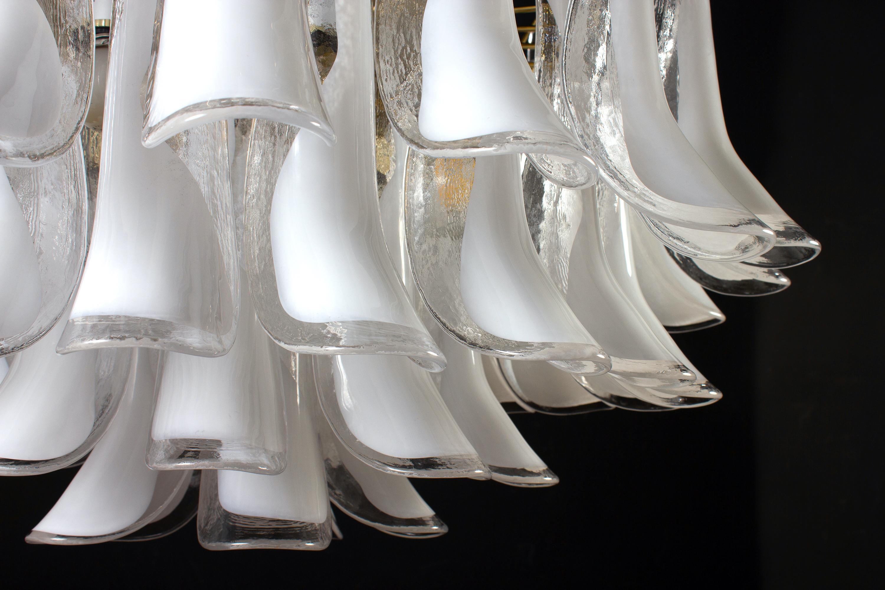 Large Murano Glass White Petals Chandelier For Sale 4