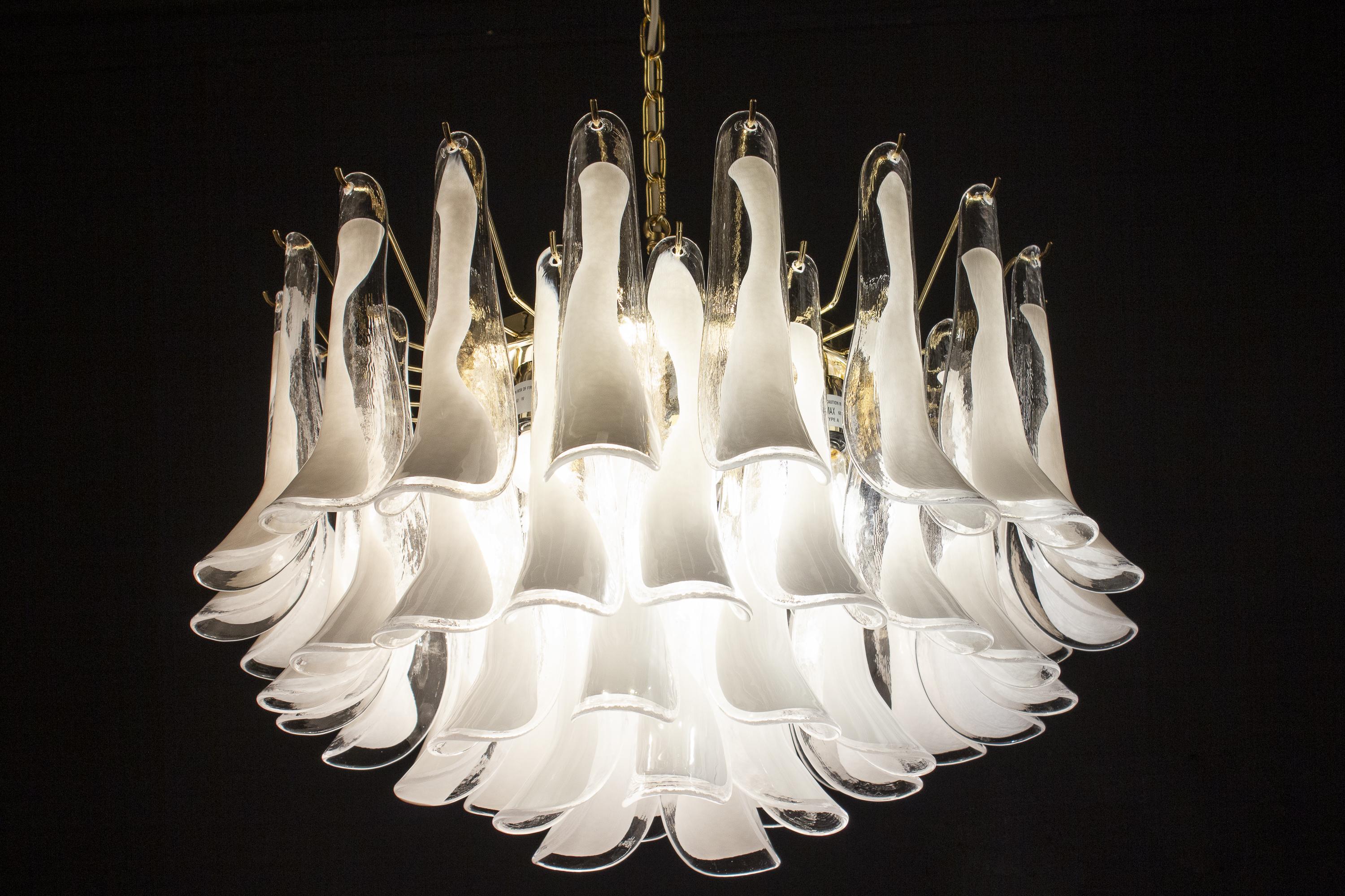 Large Murano Glass White Petals Chandelier For Sale 10